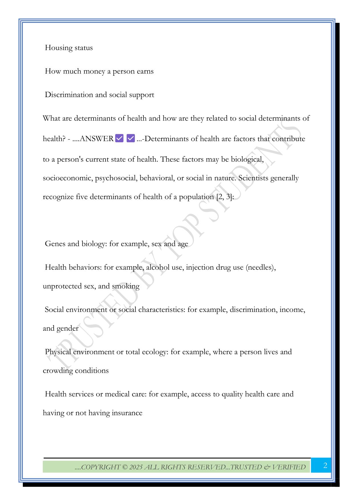 FAQ for Social Determinants of Health Exam 2025 Questions and Answers