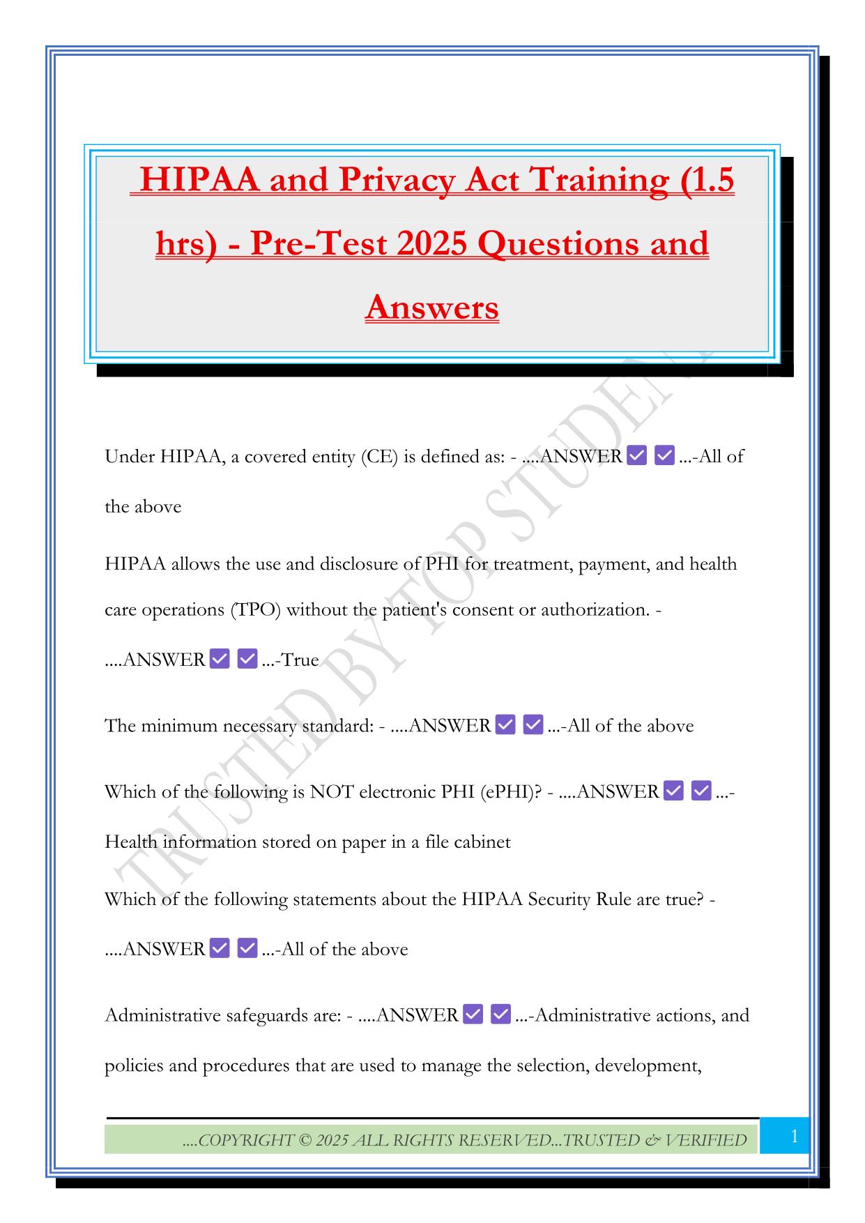 ATI HIPAA Fall 2025 Bundled Exams Questions and Answers |100% Pass |Verified and Updated