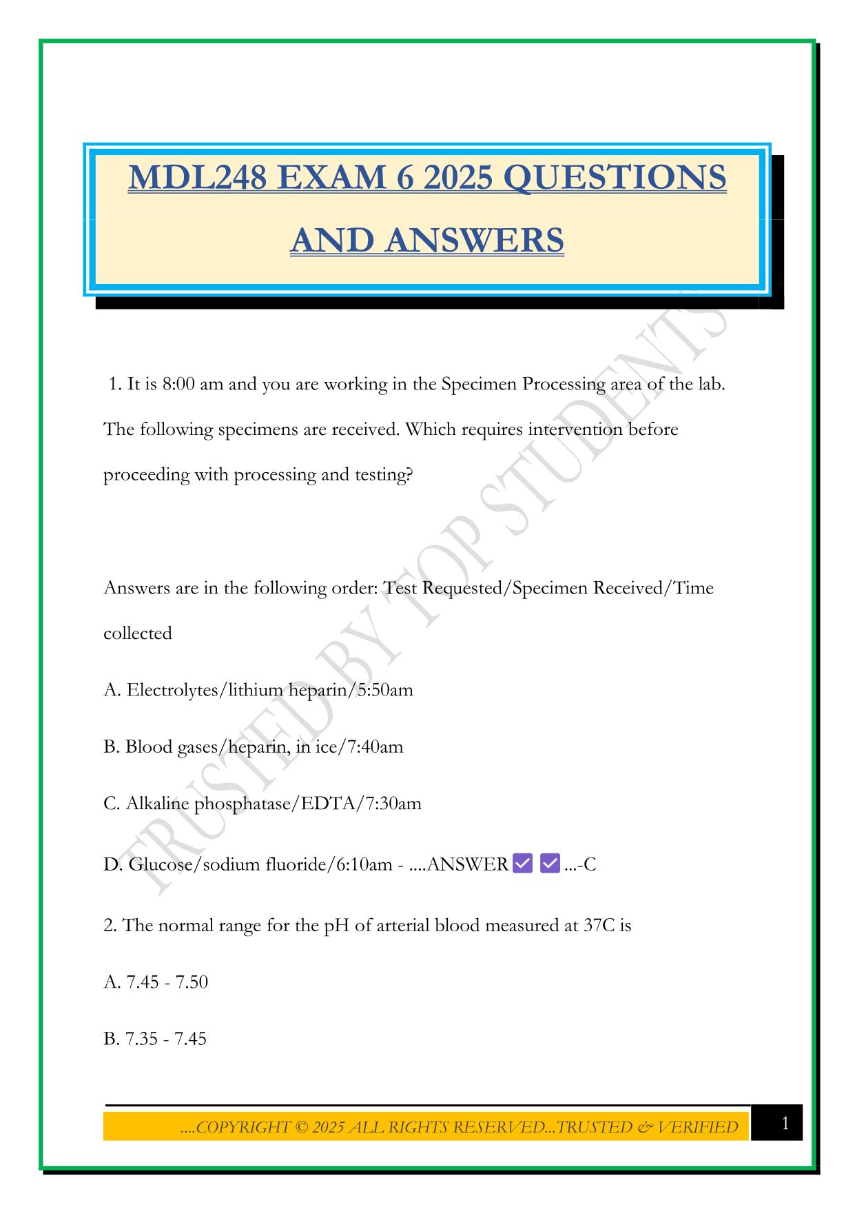MDL248 EXAM 6 2025 QUESTIONS AND ANSWERS