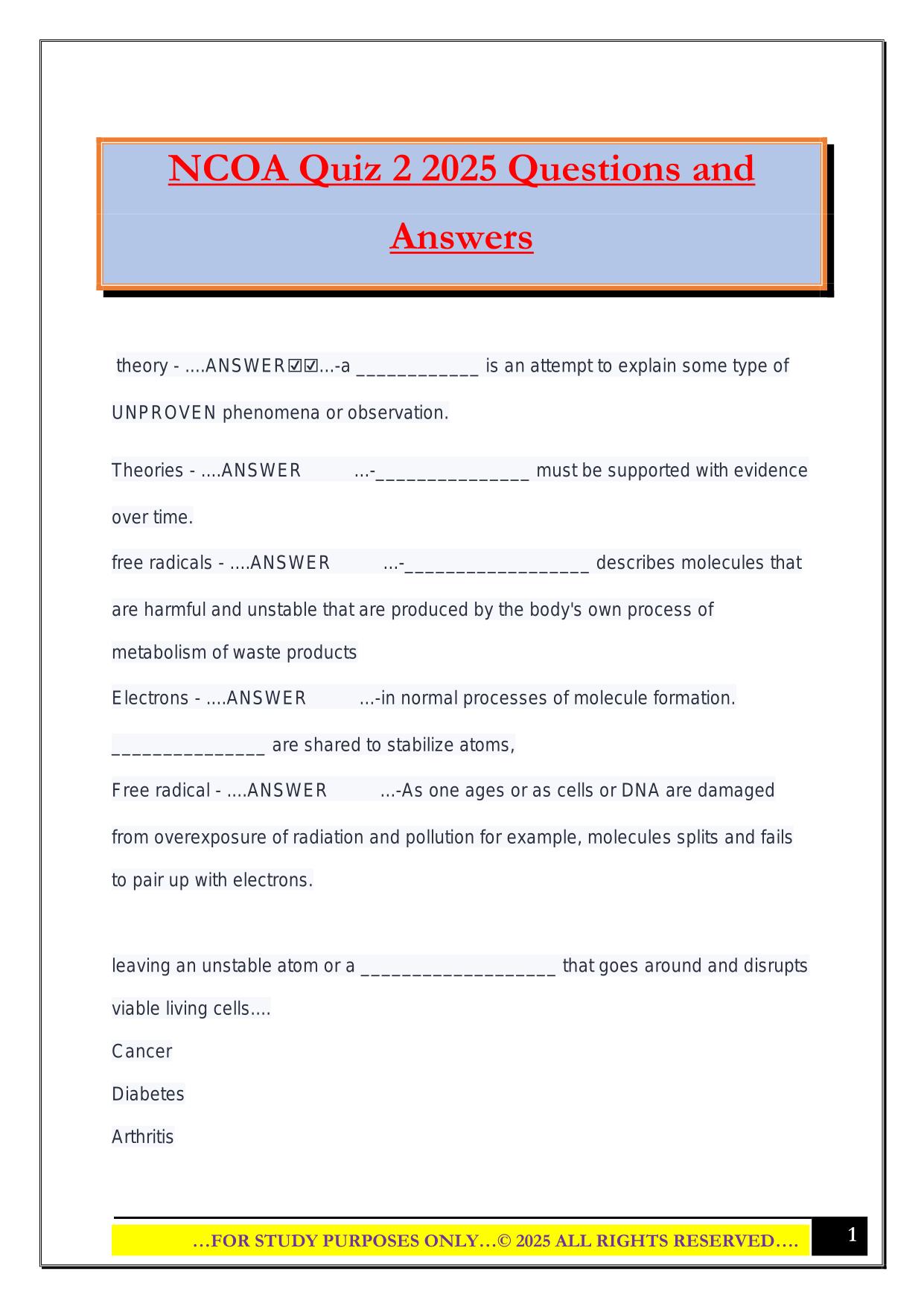 NCOA Quiz 2 2025 Questions and Answers