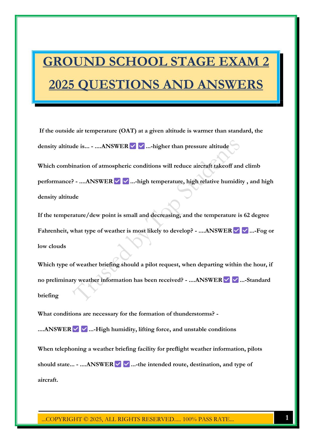 GROUND SCHOOL STAGE EXAM 2 2025 QUESTIONS AND ANSWERS