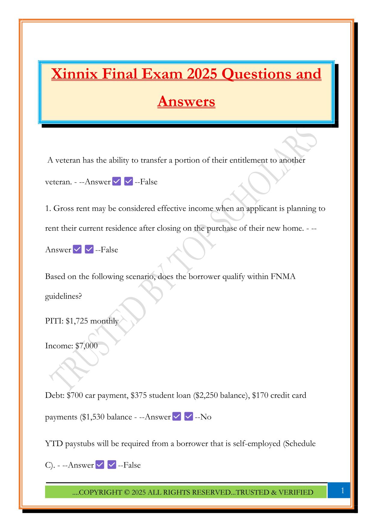 Xinnix Final Exam 2025 Questions and Answers