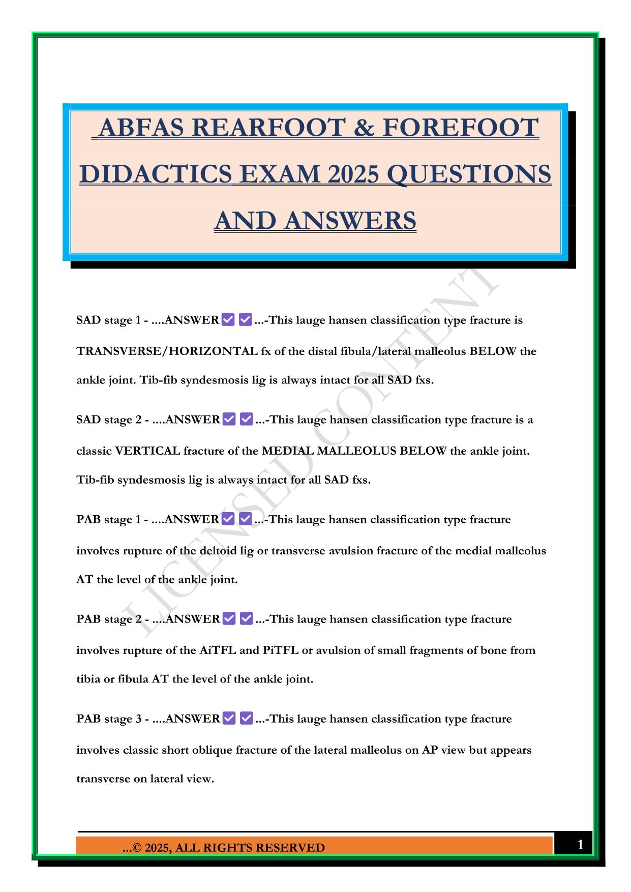 ABFAS REARFOOT & FOREFOOT DIDACTICS EXAM 2025 QUESTIONS AND ANSWERS