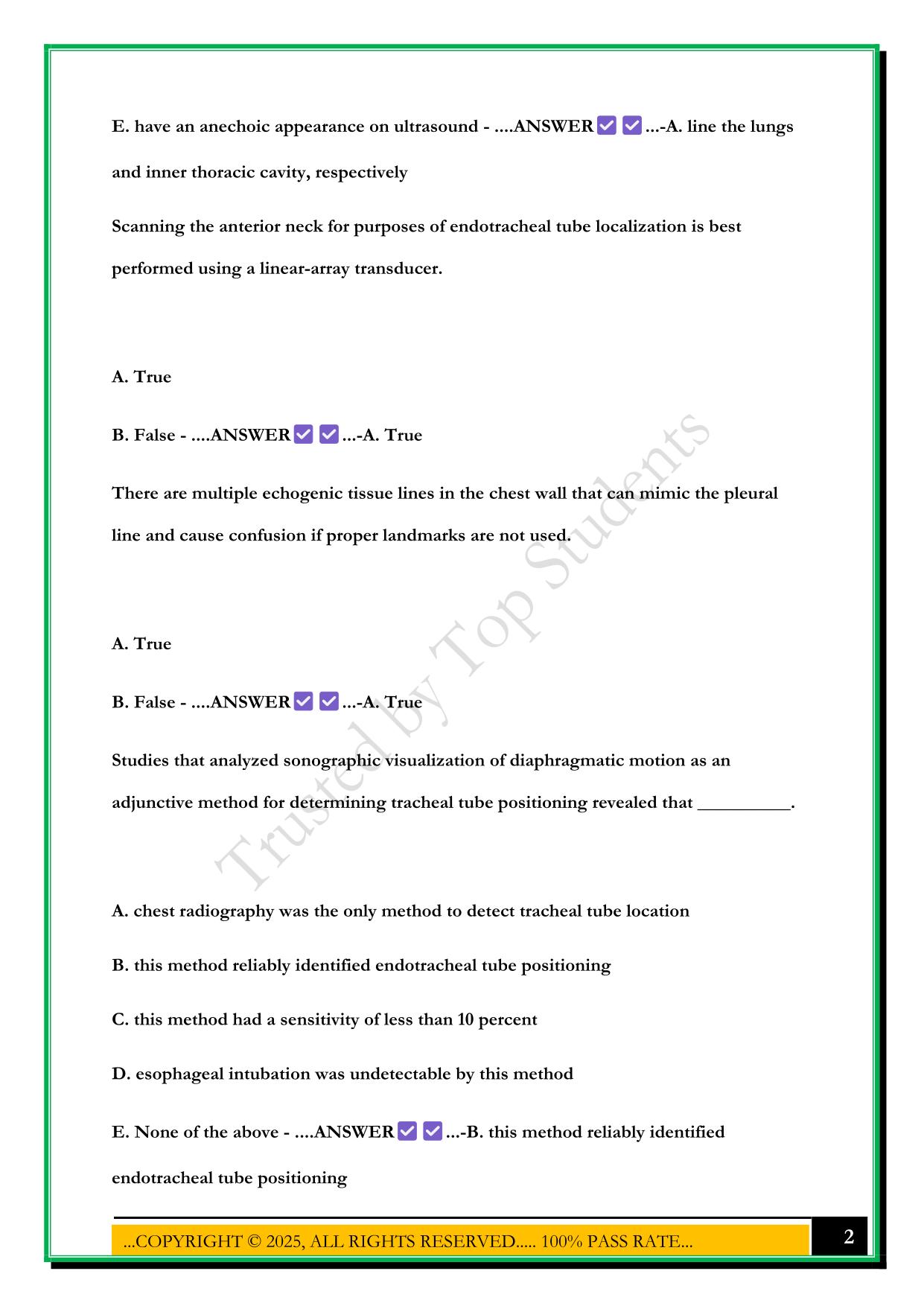 SONOSIM AIRWAY ULTRASOUND MASTERY TEST 2025 QUESTIONS AND ANSWERS