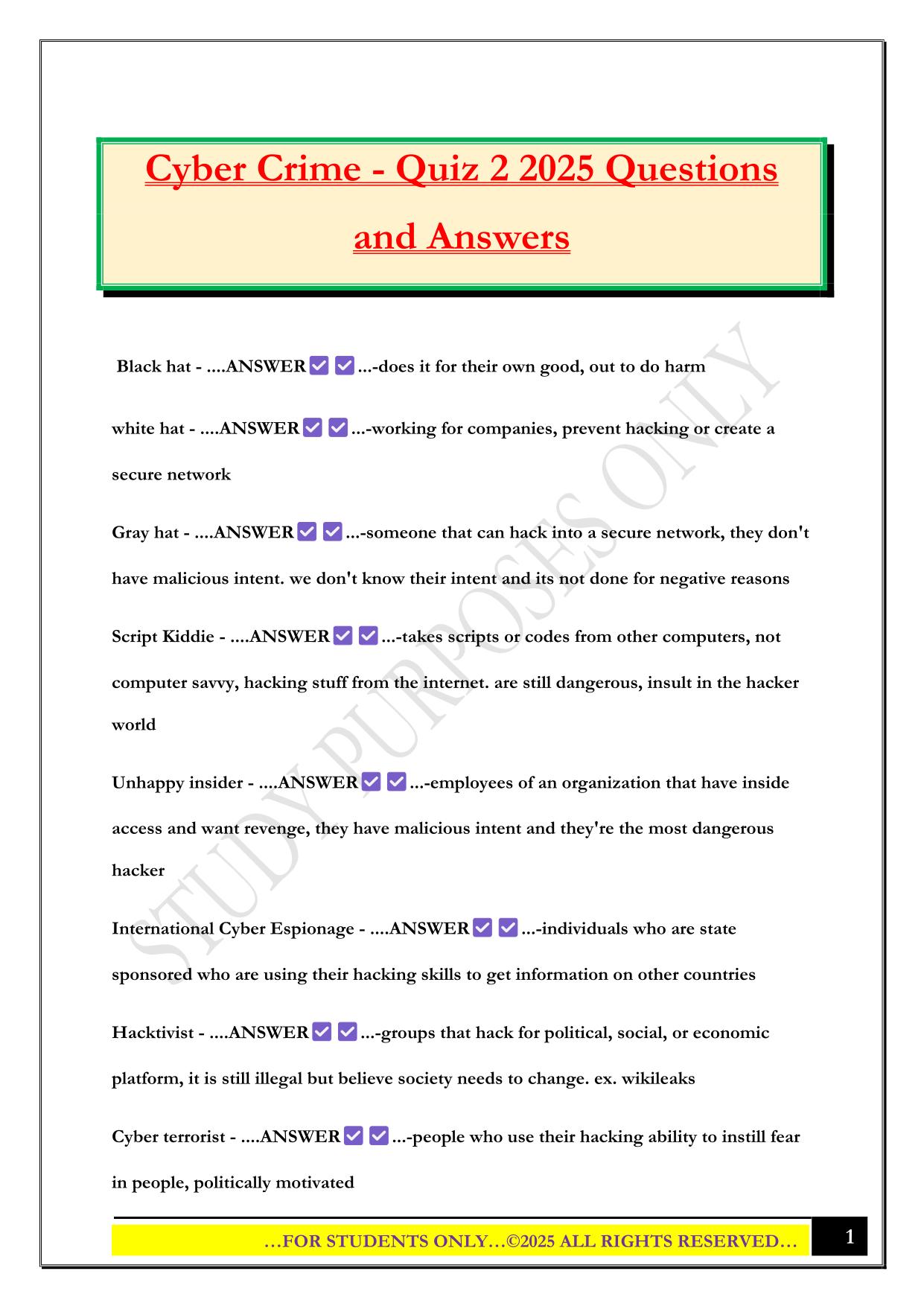 Cyber Crime - Quiz 2 2025 Questions and Answers