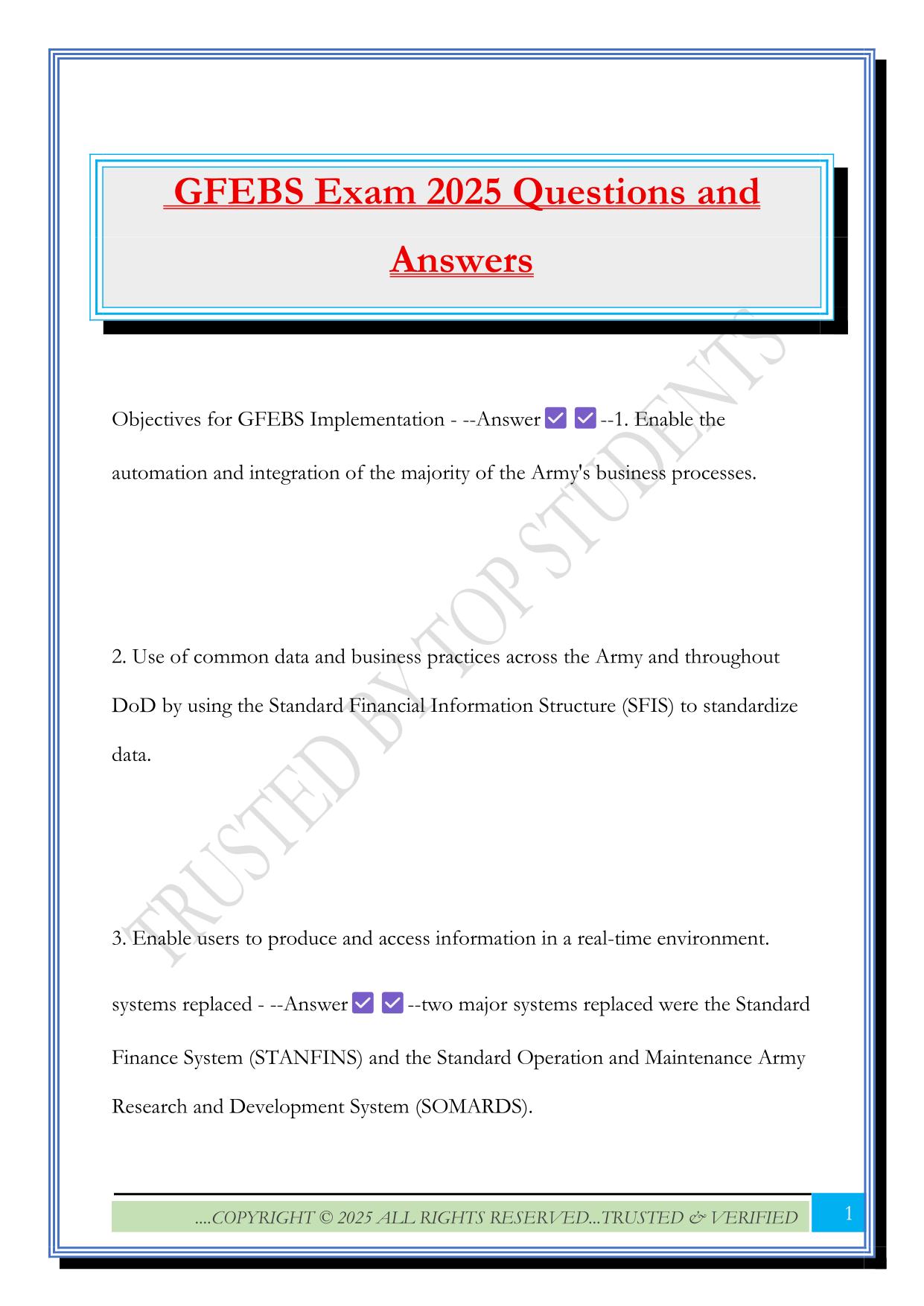 GFEBS Exam 2025 Questions and Answers