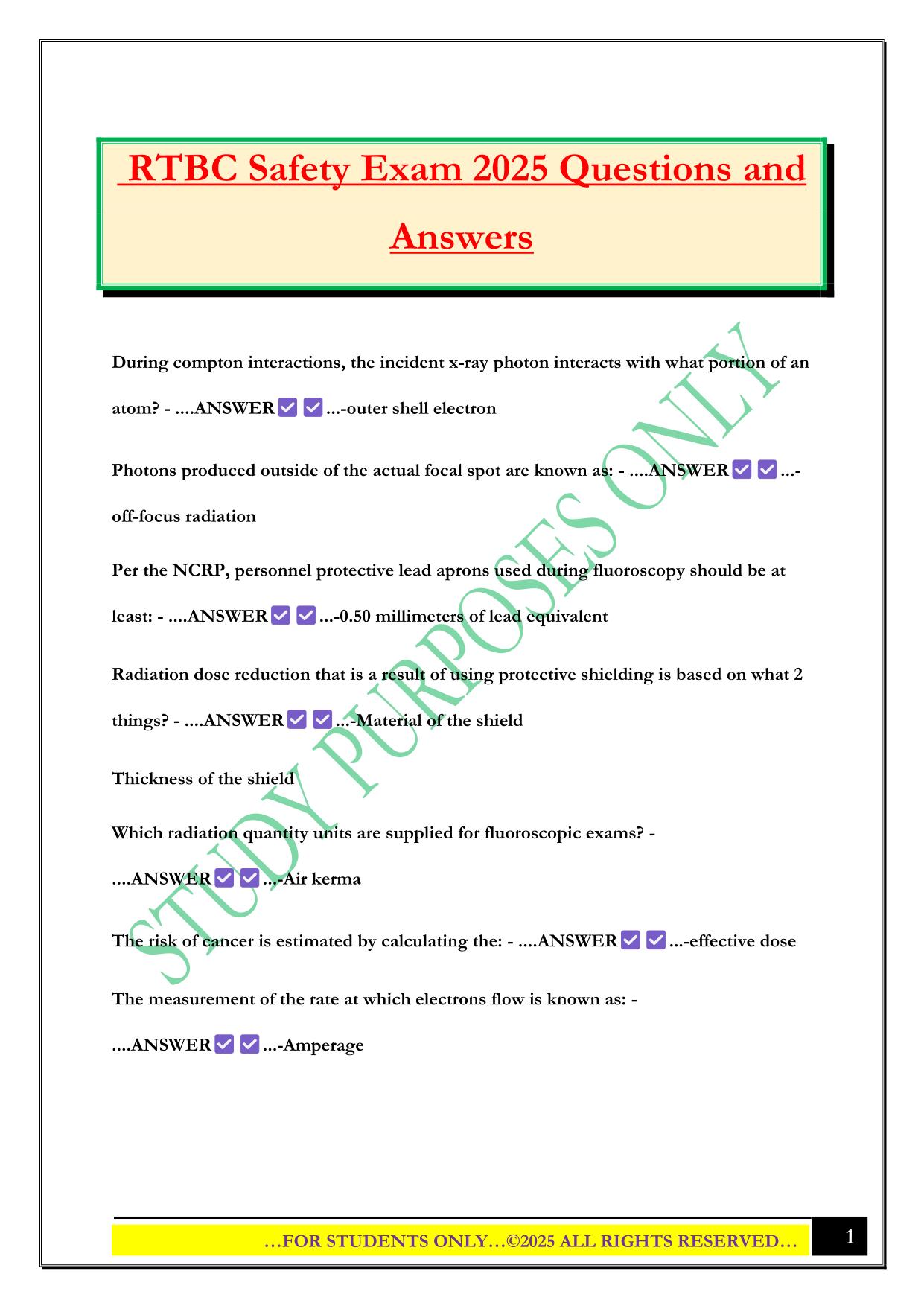 RTBC Safety Exam 2025 Questions and Answers