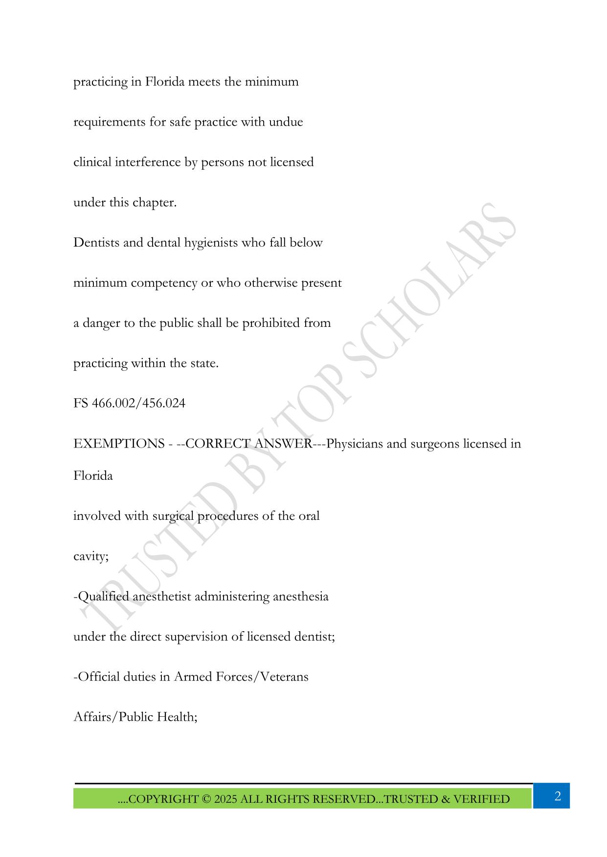 Florida Dental Rules and Laws Exam 2025 Questions and Answers
