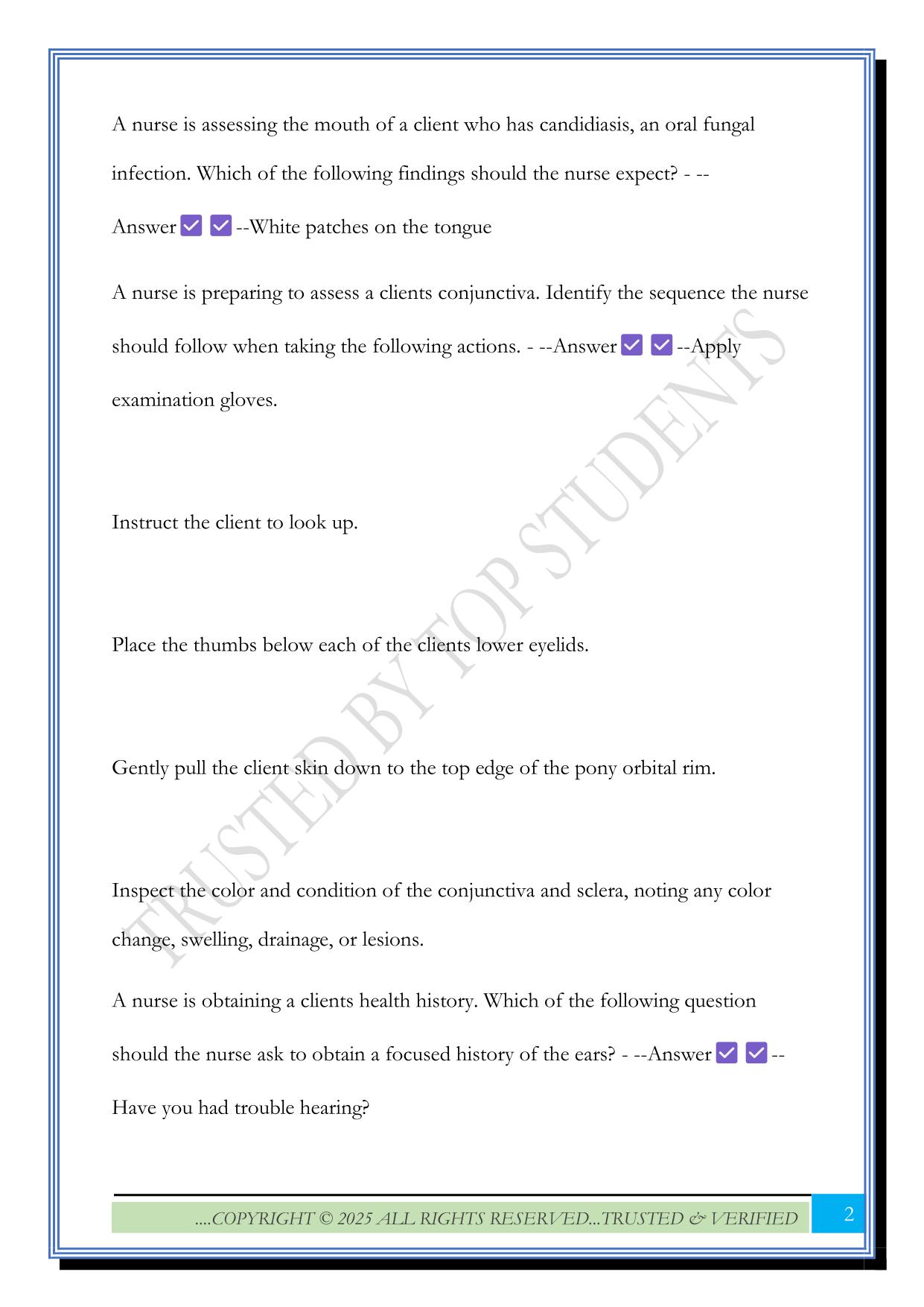 ATI head, neck, and neuro Exam 2025 Questions and Answers
