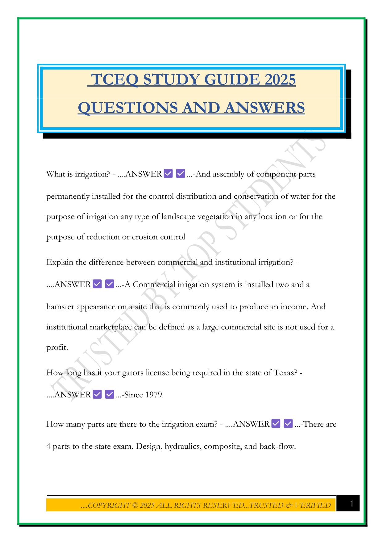 TCEQ STUDY GUIDE 2025 QUESTIONS AND ANSWERS