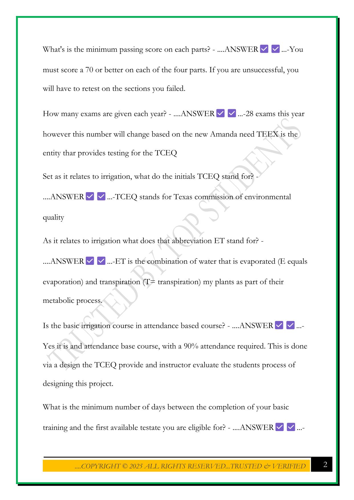 TCEQ STUDY GUIDE 2025 QUESTIONS AND ANSWERS