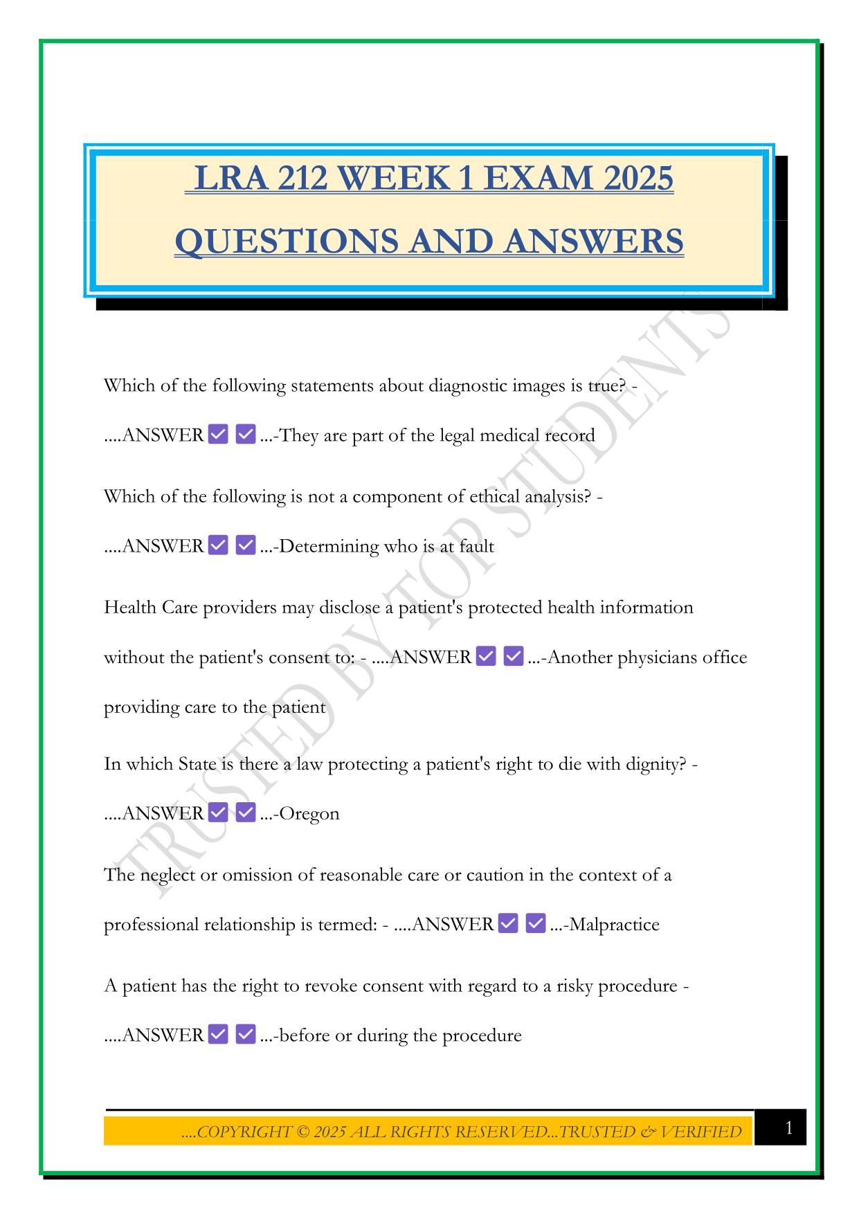 LRA 212 WEEK 1 EXAM 2025 QUESTIONS AND ANSWERS