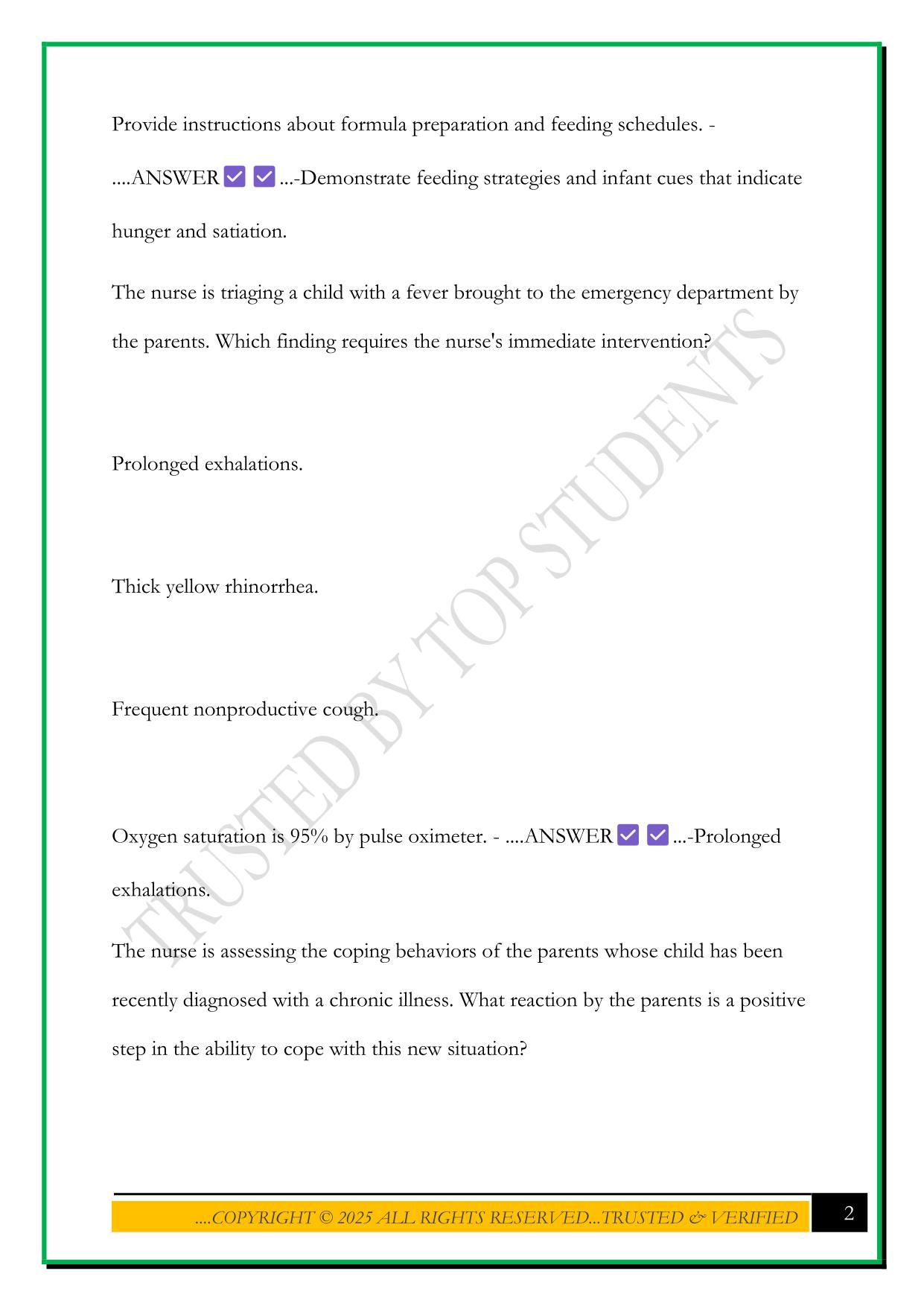 PEDIATRICS ASSIGNMENT EXAM HESI 2025 QUESTIONS AND ANSWERS