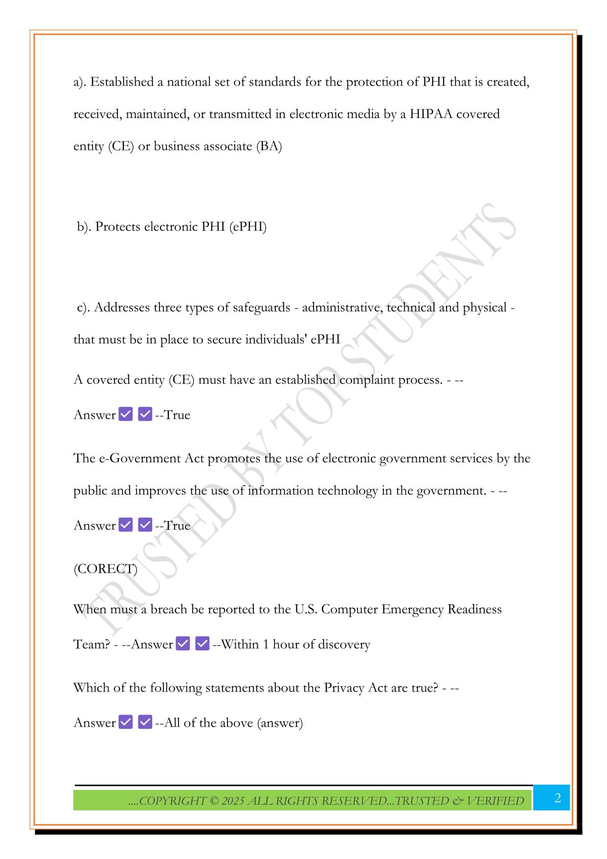 HIPAA and Privacy Act Training -JKO Exam 2025 Questions and Answers