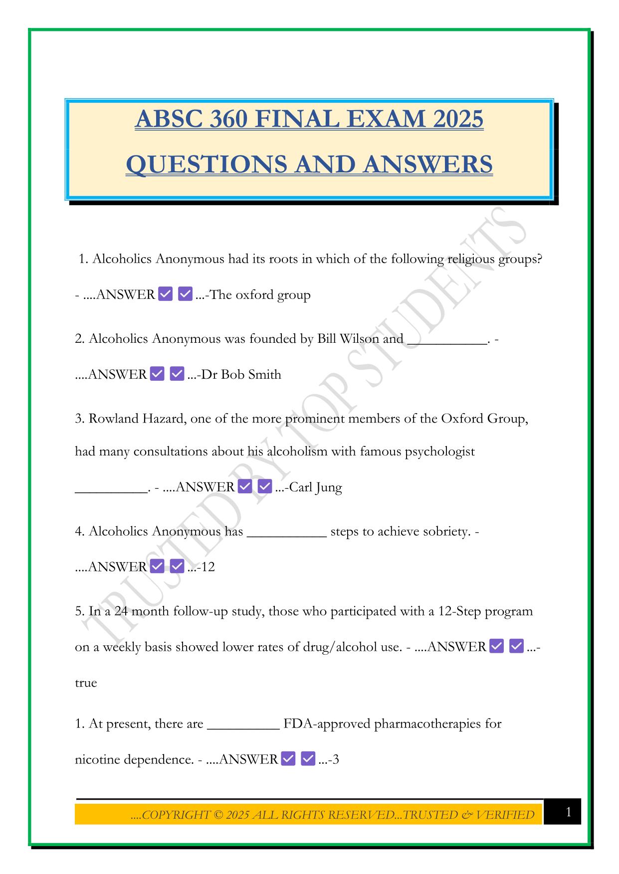 ABSC 360 FINAL EXAM 2025 QUESTIONS AND ANSWERS