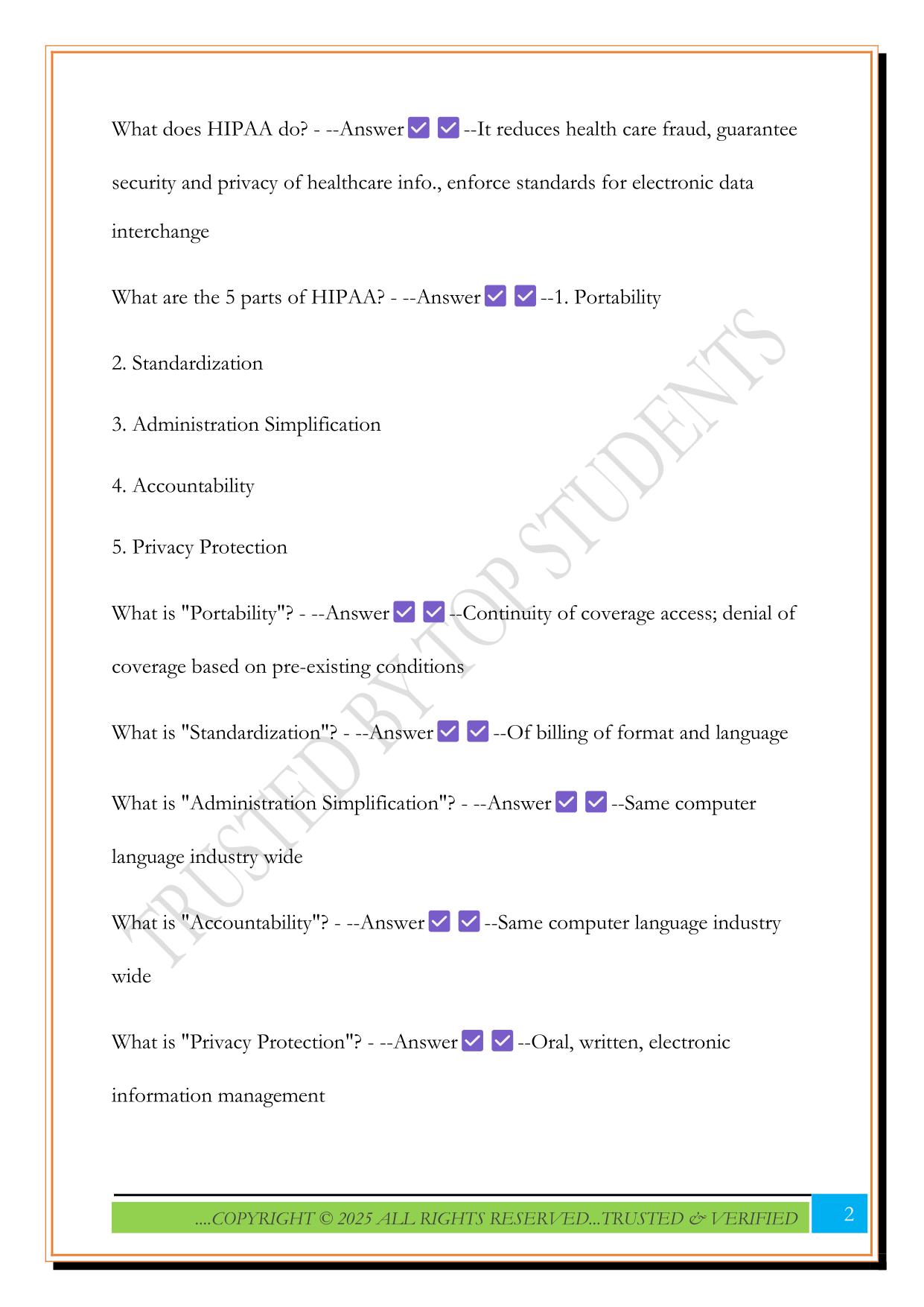 HIPAA Test Review 2025 Questions and Answers