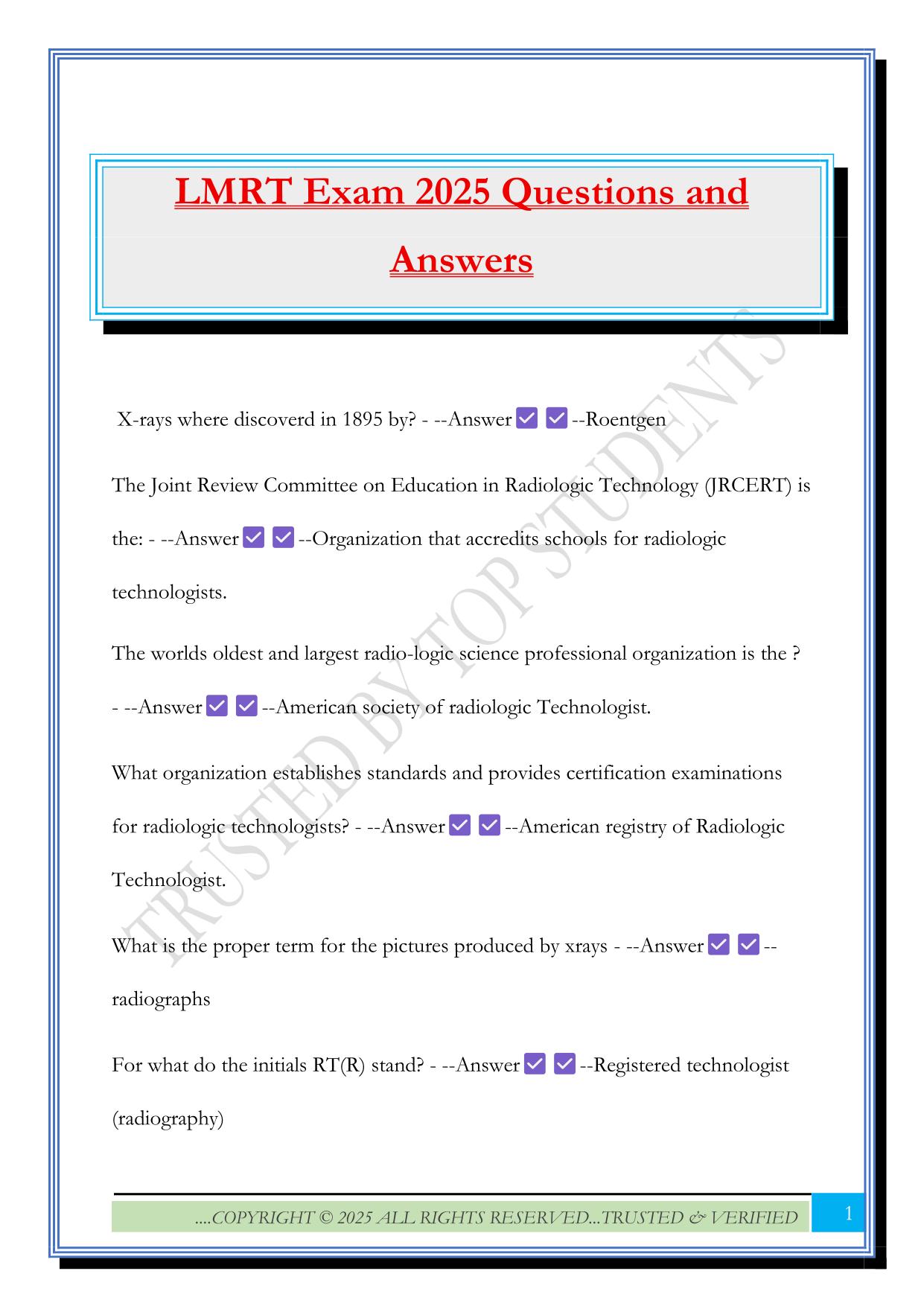 LMRT Exam 2025 Questions and Answers