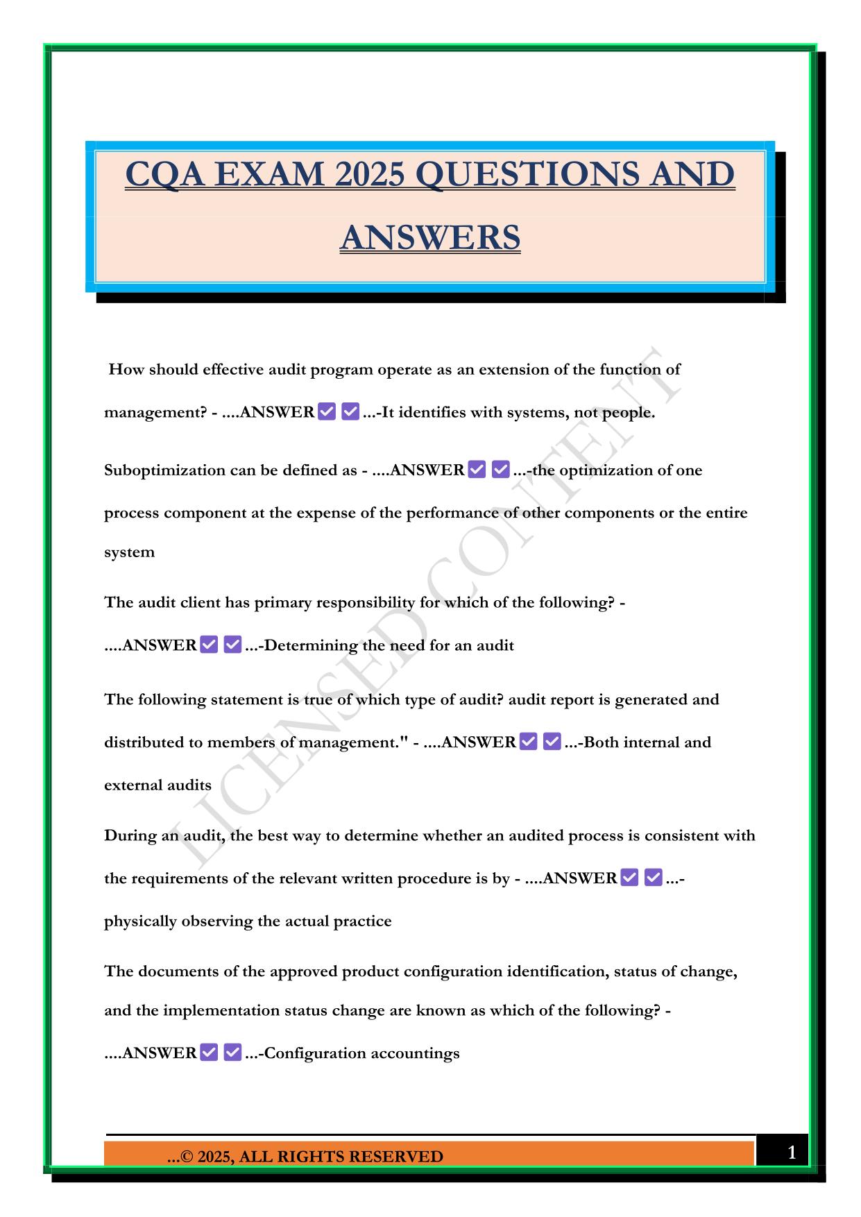 CQA EXAM 2025 QUESTIONS AND ANSWERS