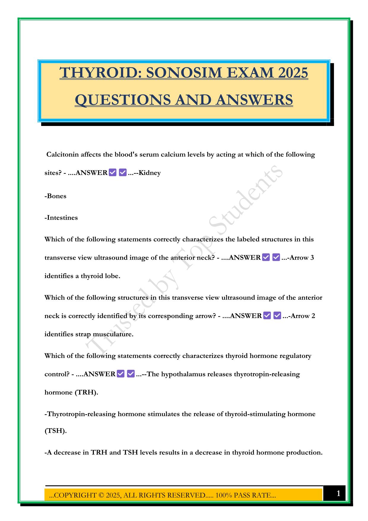 THYROID: SONOSIM EXAM 2025 QUESTIONS AND ANSWERS