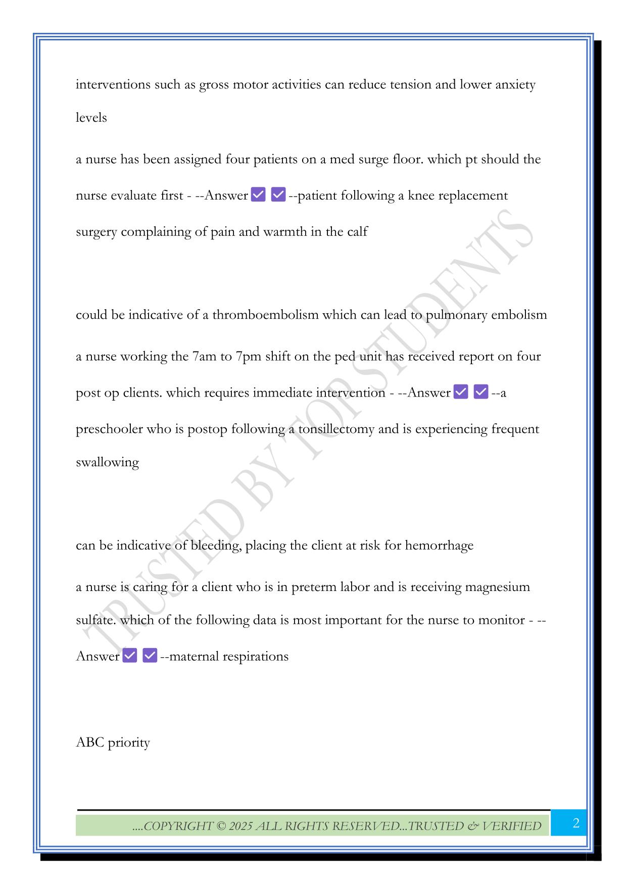 Priority Setting Frameworks Advanced Test 2025 Questions and Answers