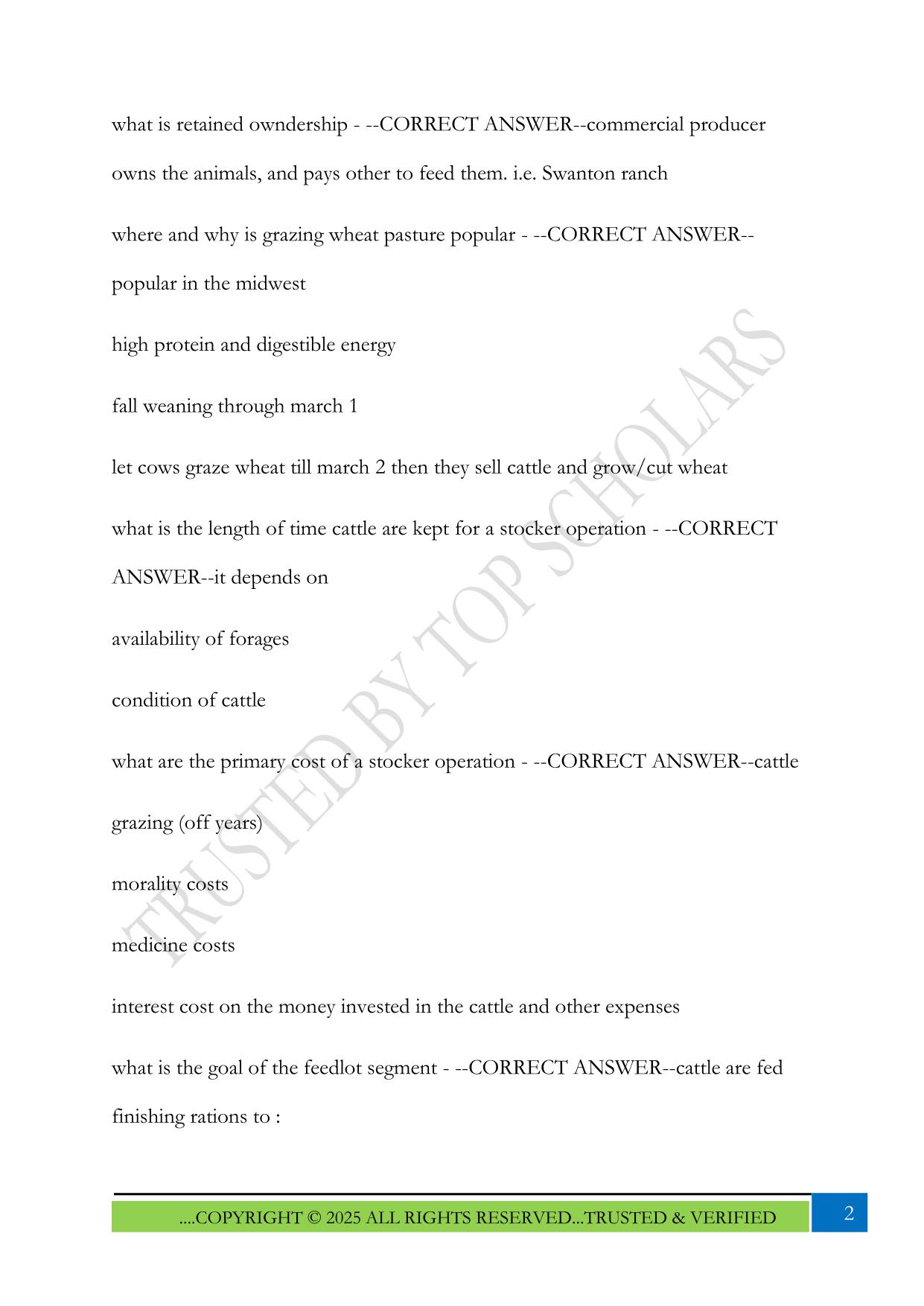 Stockers and Feedlot Exam 2025 Questions and Answers