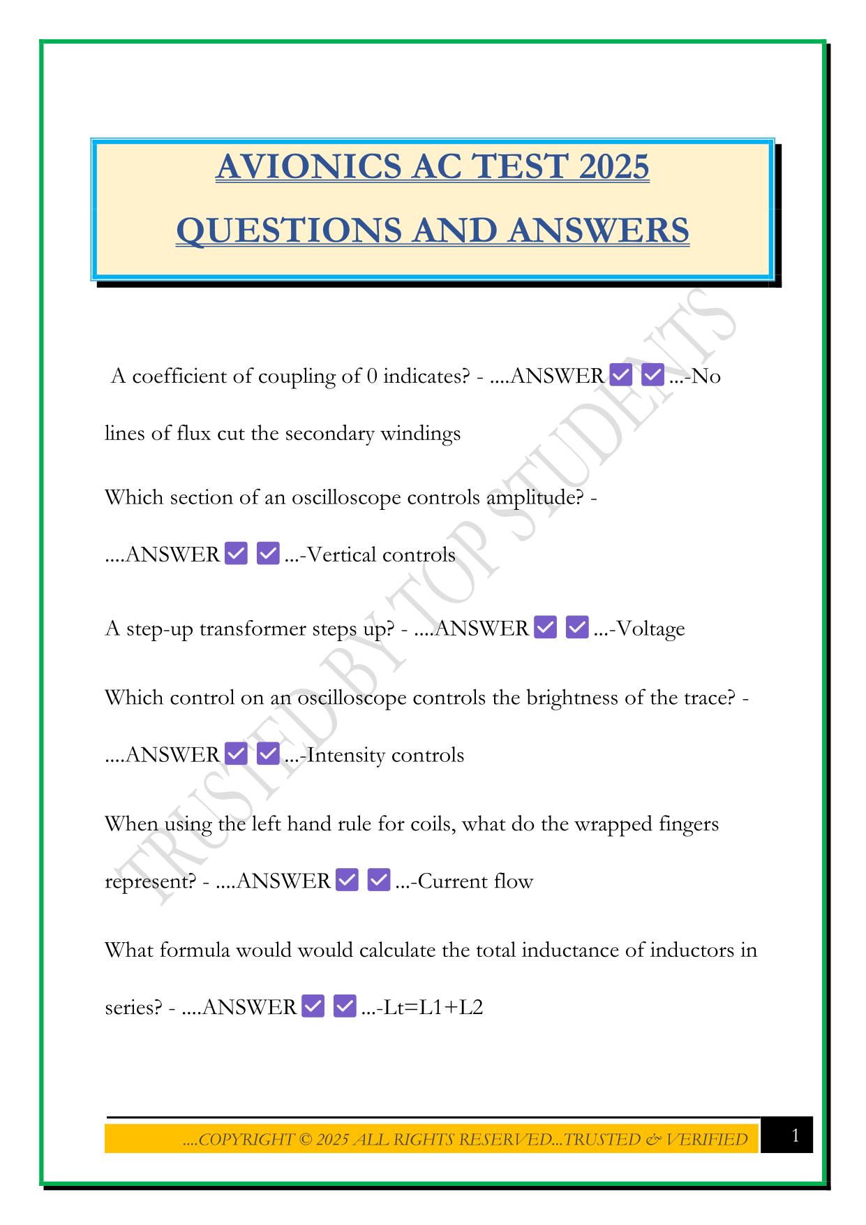 AVIONICS AC TEST 2025 QUESTIONS AND ANSWERS