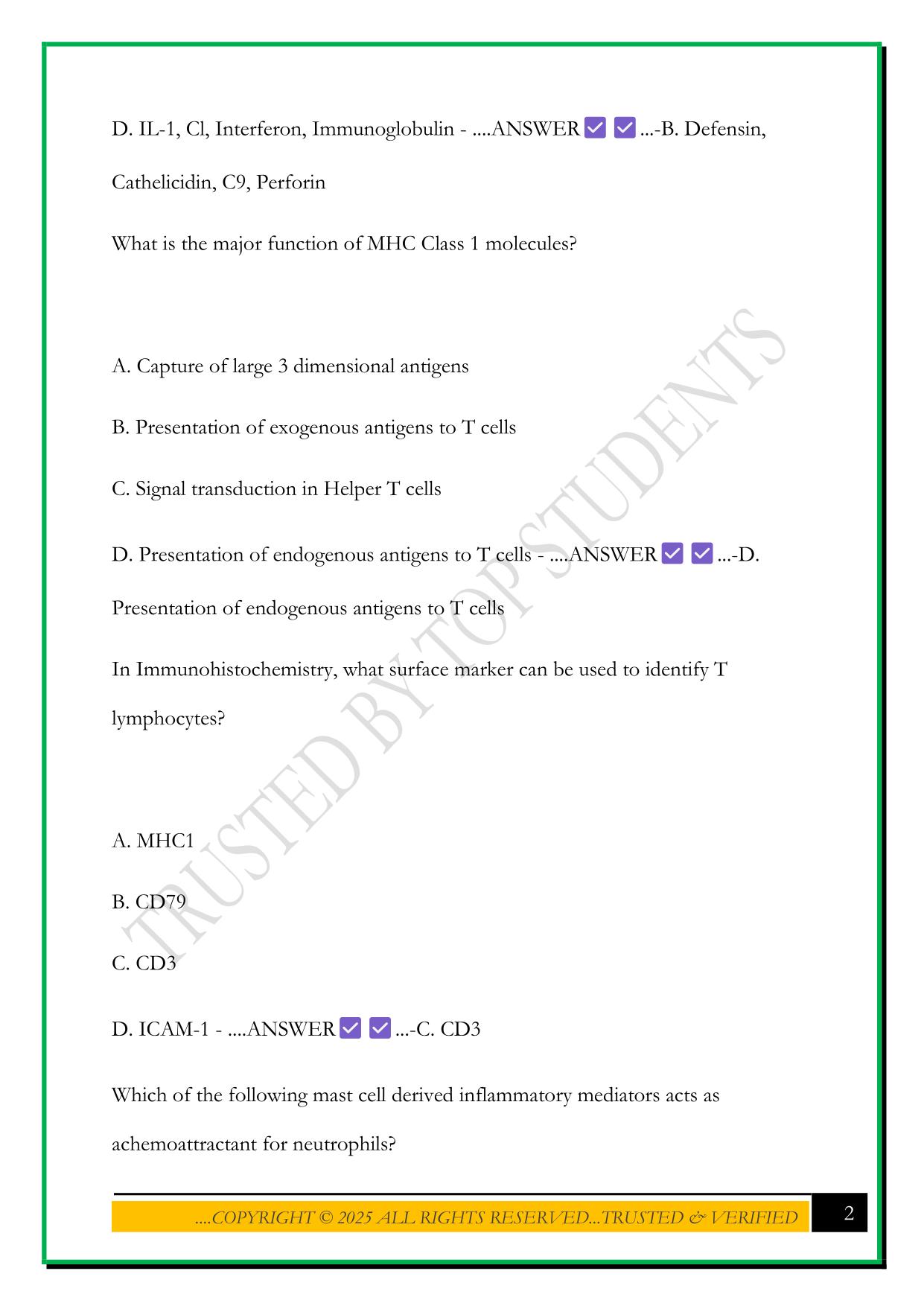 VIID - IMMUNOLOGY MCQS PRACTICE EXAM 2025 QUESTIONS AND ANSWERS