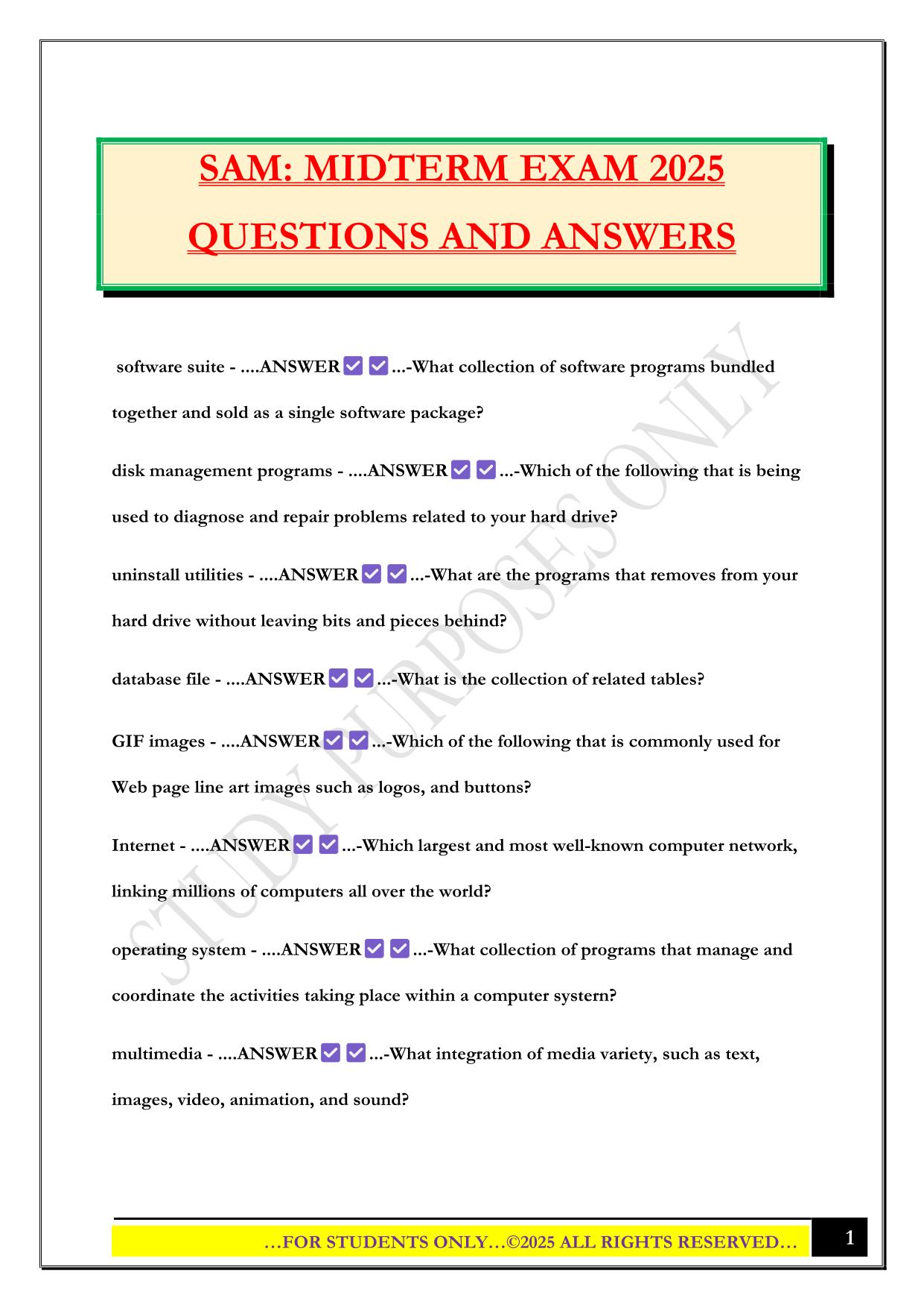 SAM: MIDTERM EXAM 2025 QUESTIONS AND ANSWERS