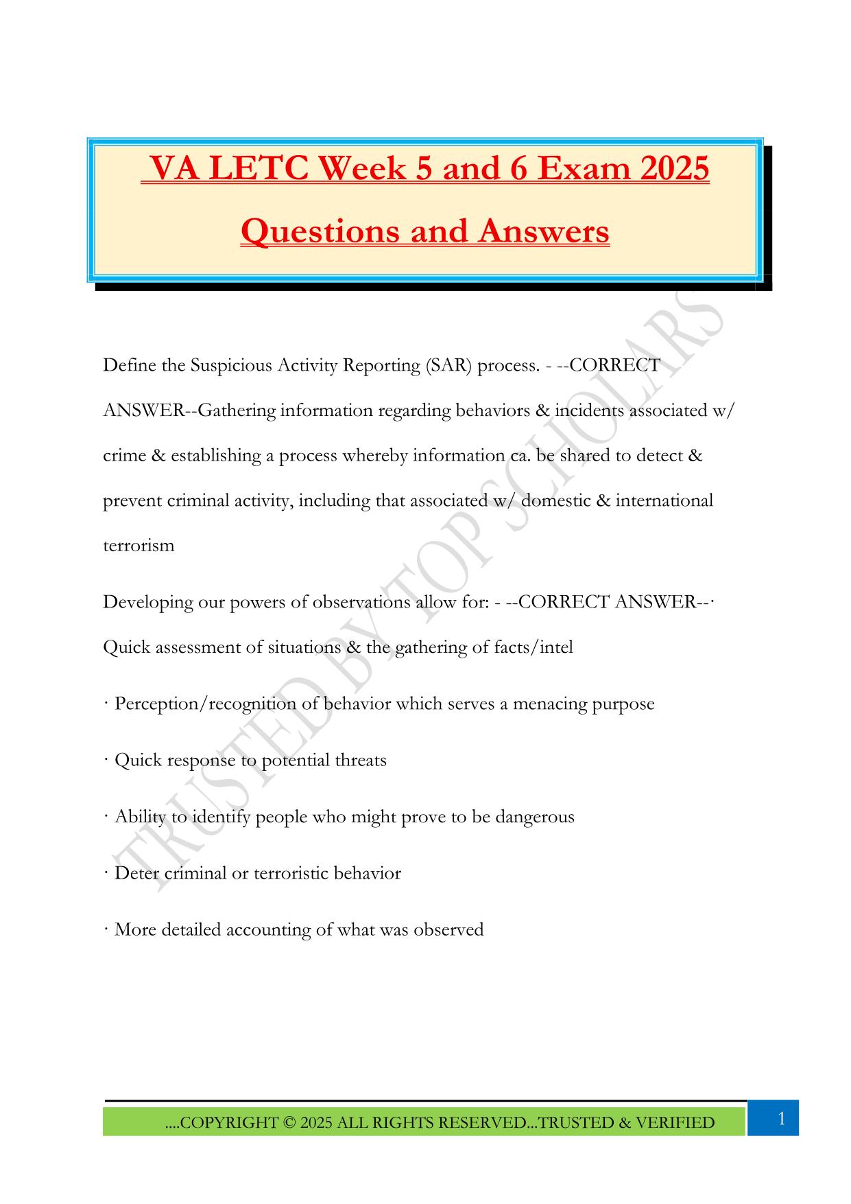 VA LETC Week 5 and 6 Exam 2025 Questions and Answers