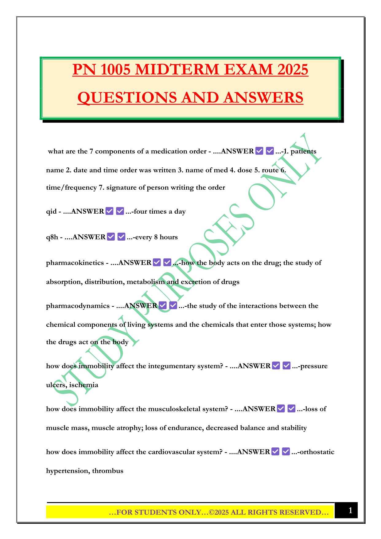 PN 1005 MIDTERM EXAM 2025 QUESTIONS AND ANSWERS