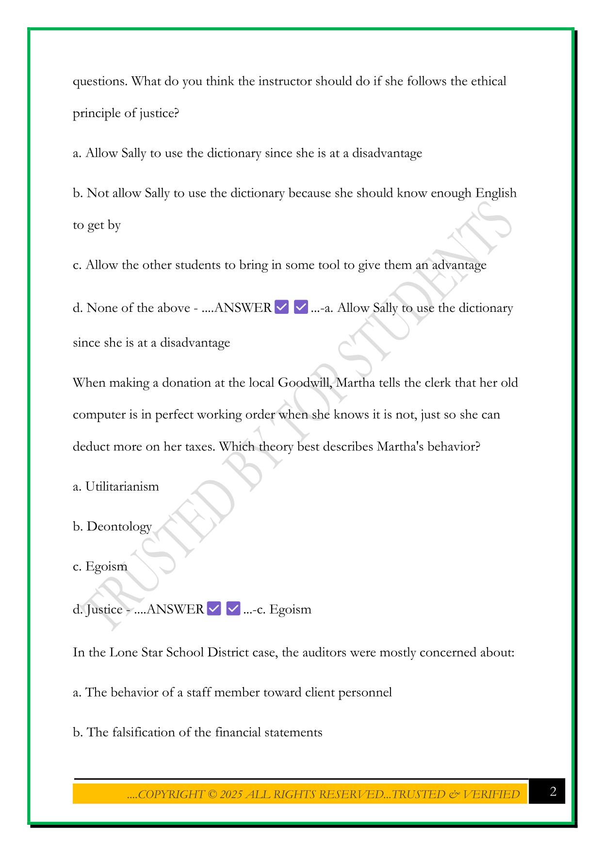 ACCOUNTING ETHICS MIDTERM 1 (CHAPTER 1-4) EXAM 2025 QUESTIONS AND ANSWERS