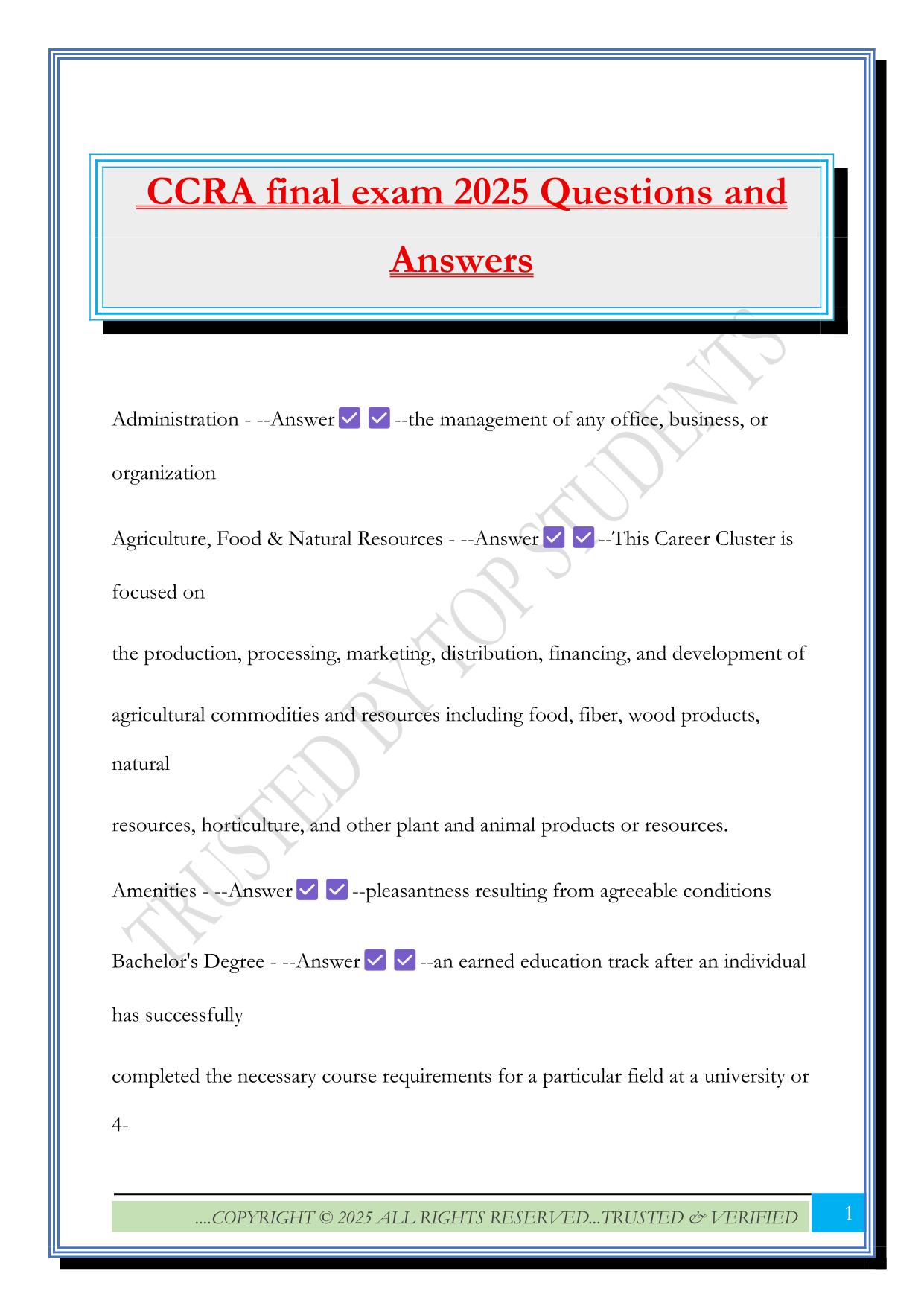 CCRA final exam 2025 Questions and Answers