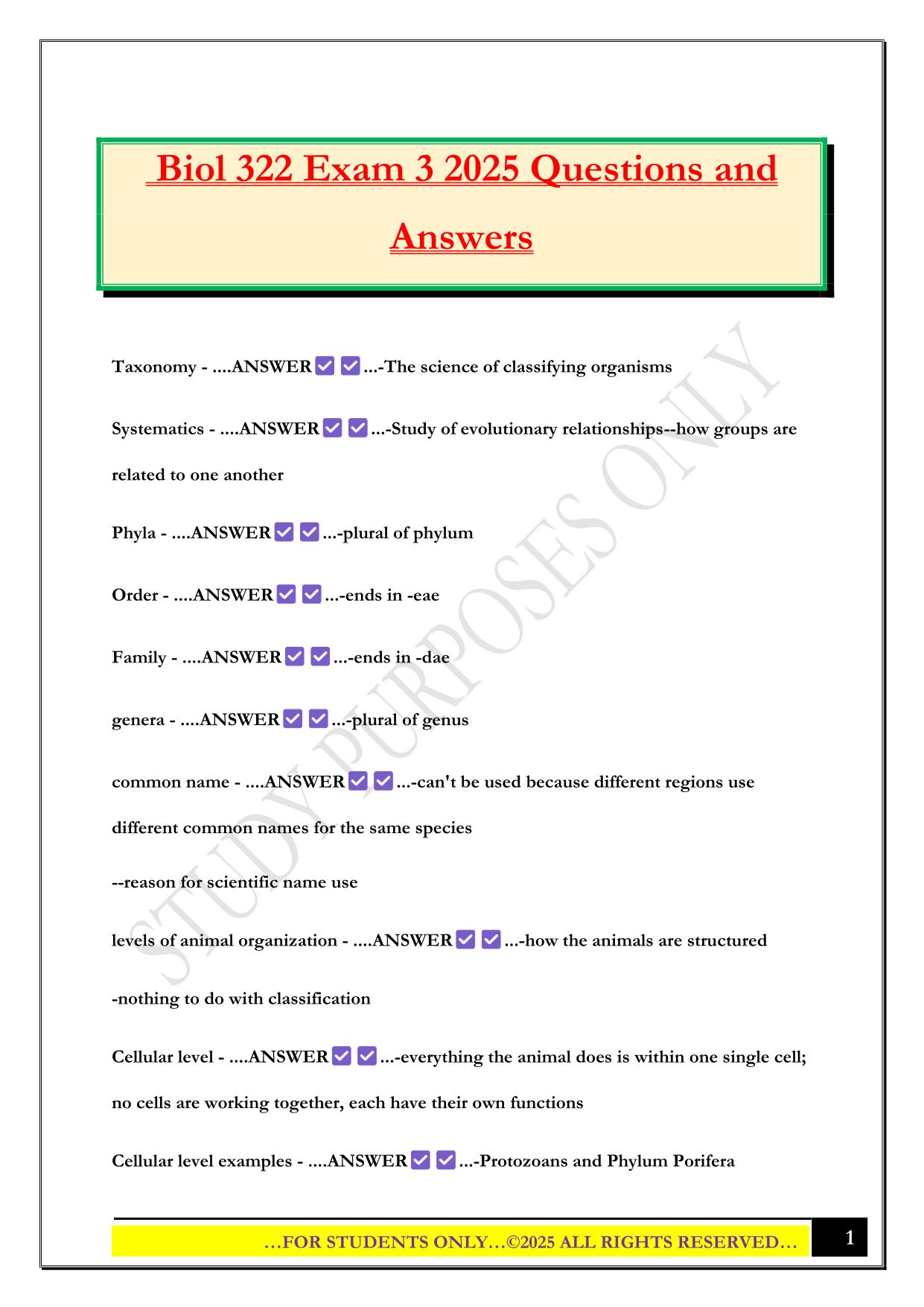 Biol 322 Exam 3 2025 Questions and Answers