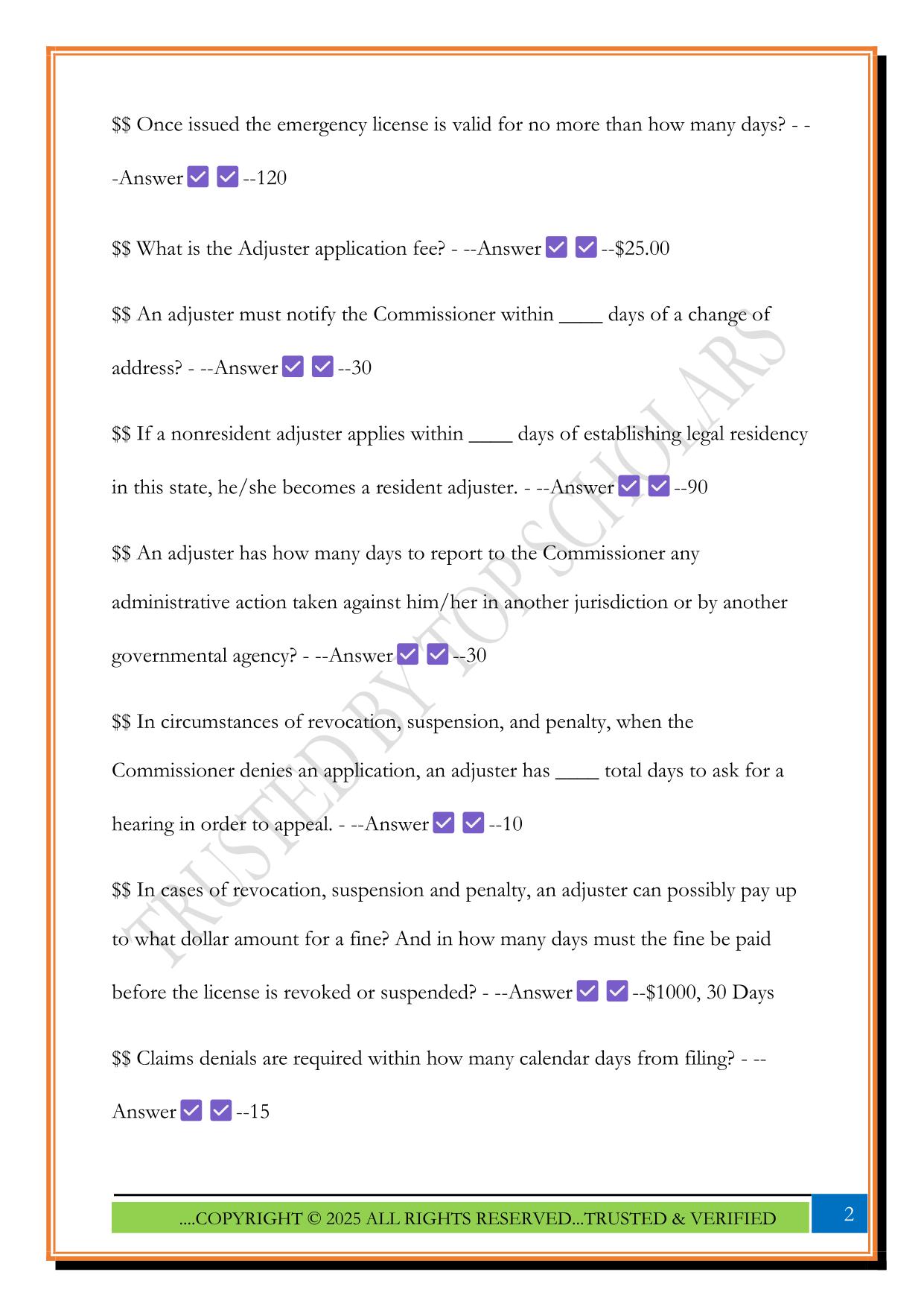 WV Adjuster Dates and Numbers Exam 2025 Questions and Answers