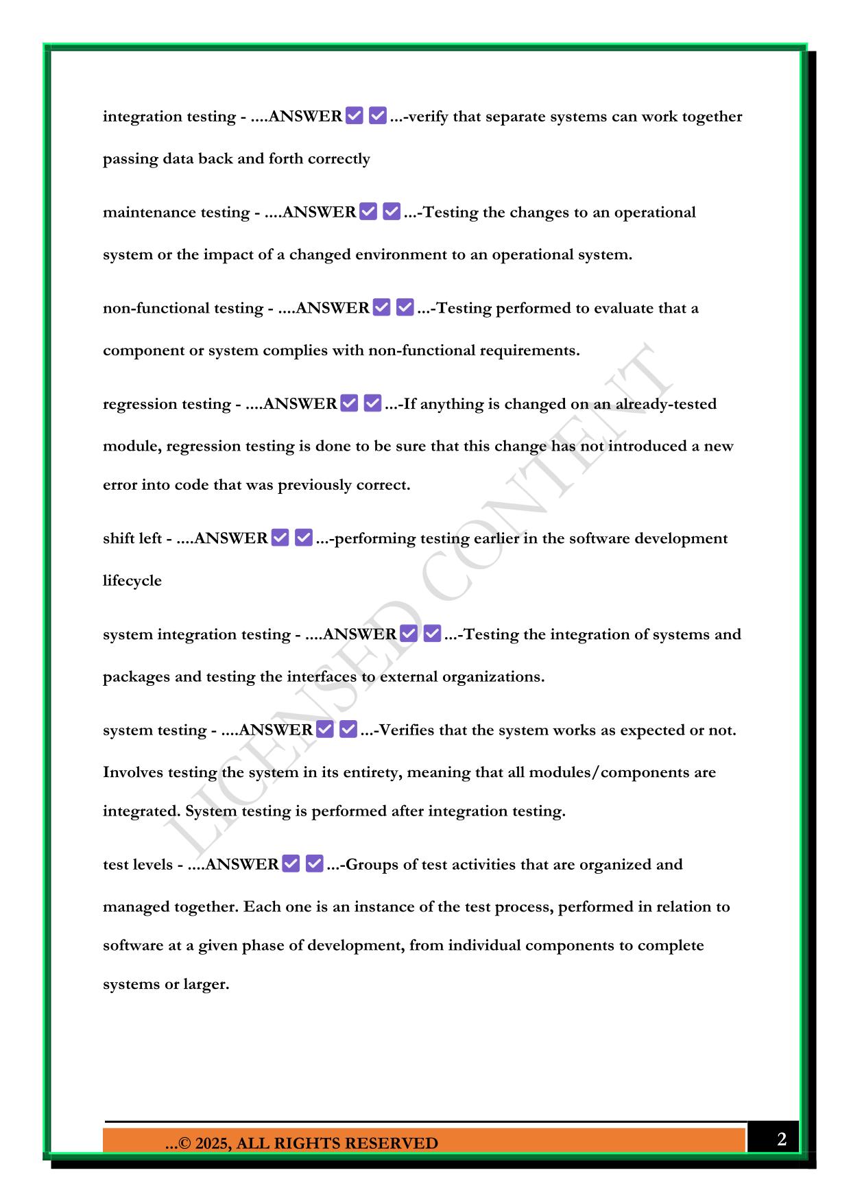 ISTQB FOUNDATION LEVEL (CHAPTER 2) EXAM 2025 QUESTIONS AND ANSWERS