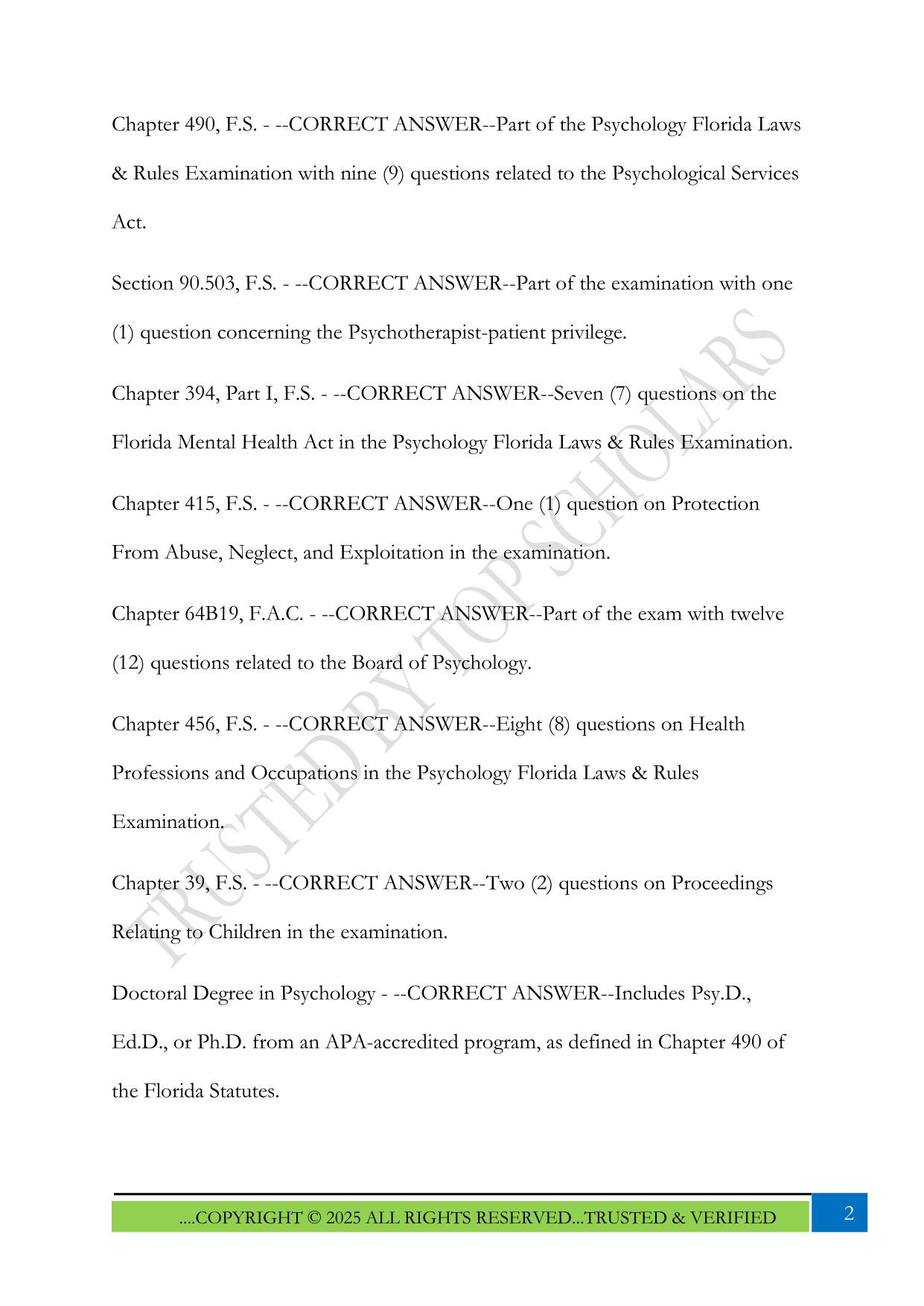 Florida Psychology Laws & Rules Exam 2025 Questions and Answers