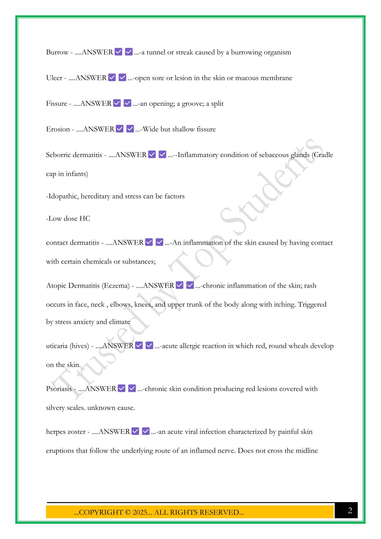 CHIMA NCE FINAL REVIEW - SKIN AND INTEGUMENTARY SYSTEM EXAM 2025 QUESTIONS AND ANSWERS