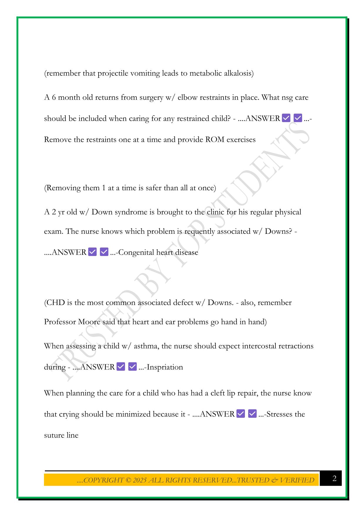HESI PEDIATRIC PRACTICE EXAM 2025 QUESTIONS AND ANSWERS