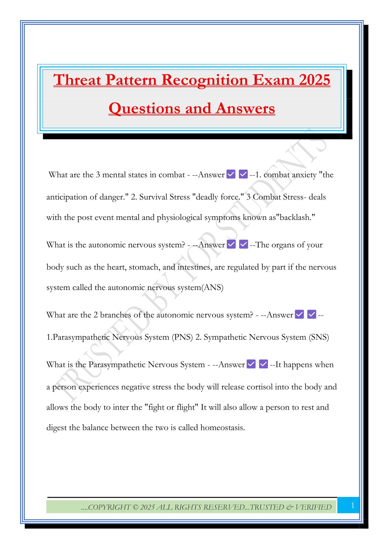 Threat Pattern Recognition Exam 2025 Questions and Answers