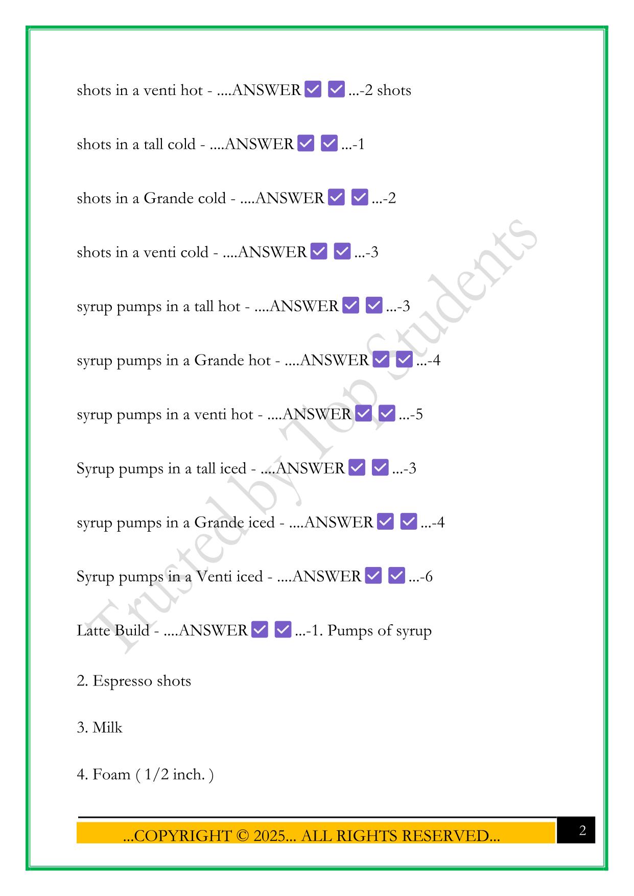 STARBUCKS BARISTA BASICS EXAM 2025 QUESTIONS AND ANSWERS