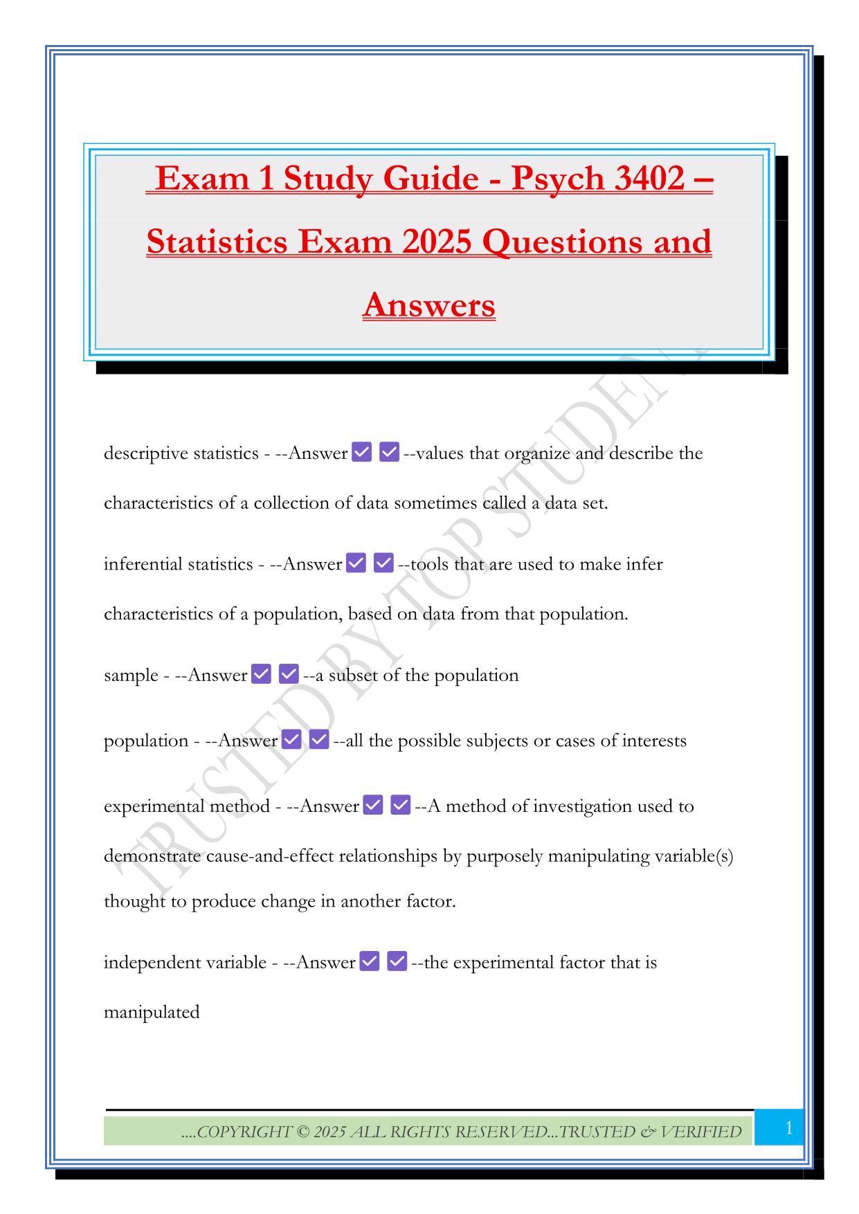 PSYC 3402 Fall 2025 Bundled Exams Questions and Answers |100% Pass Verified and Updated