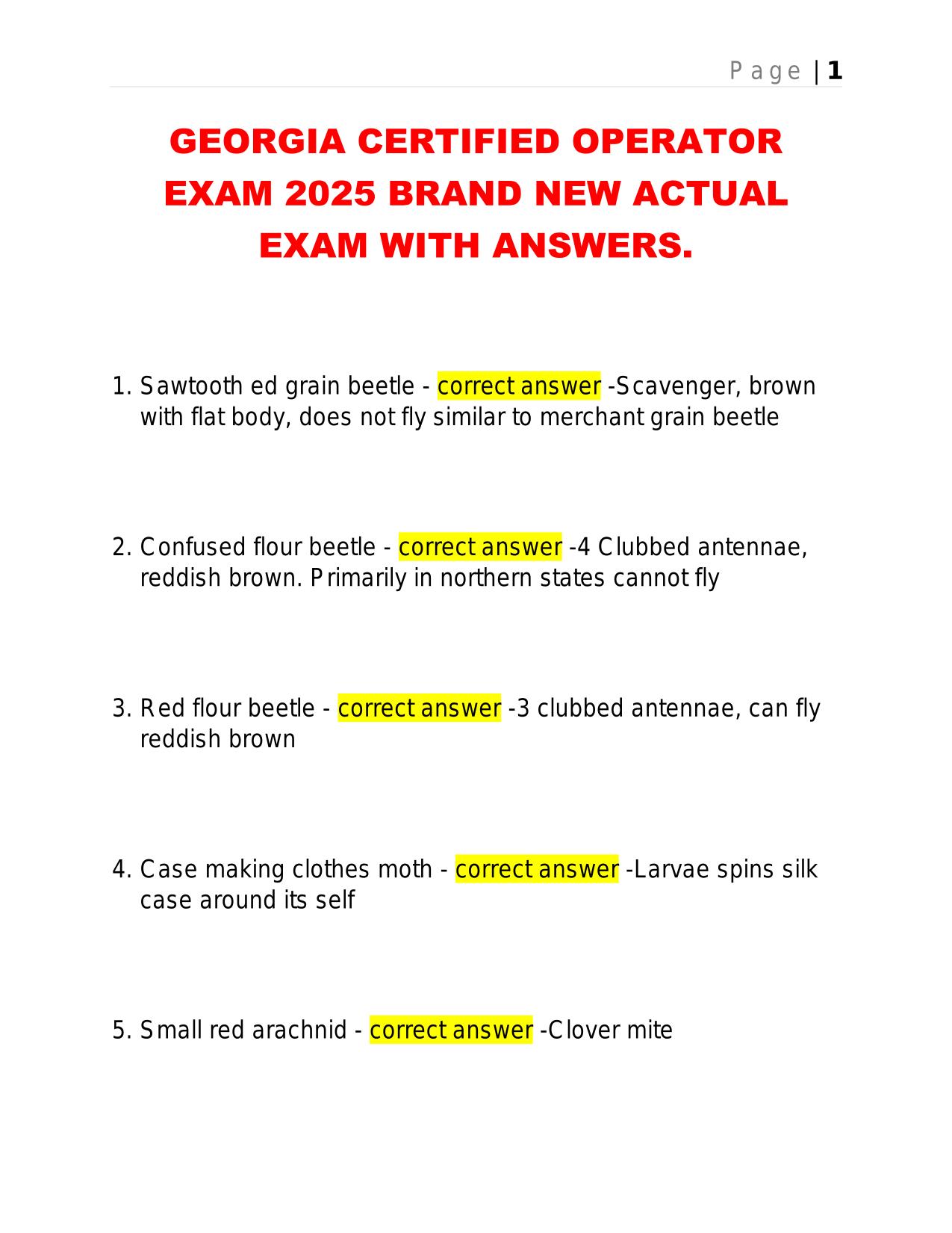 GEORGIA CERTIFIED OPERATOR EXAM 2025 BRAND NEW ACTUAL EXAM WITH ANSWERS.