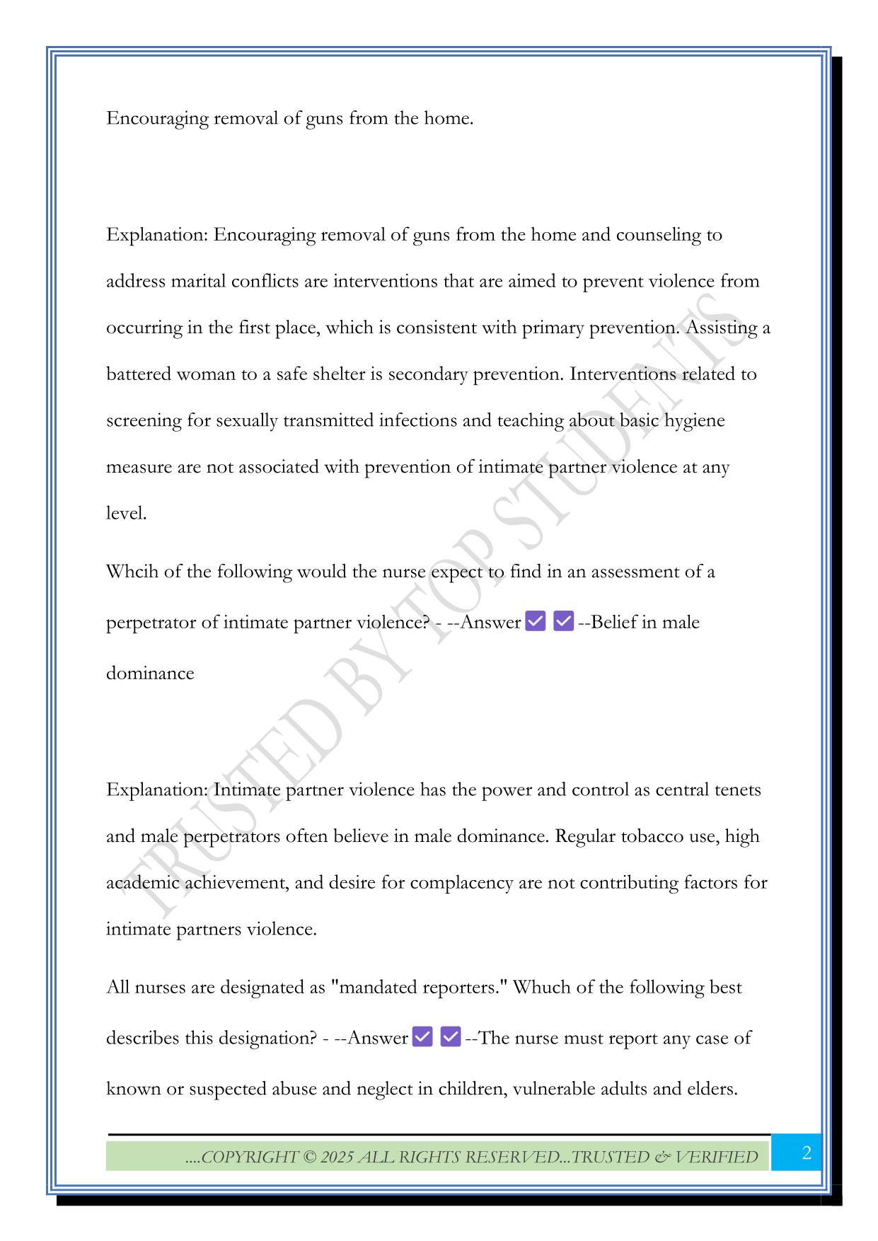 Intimate Partner Violence and Elder Abuse Exam 2025 Questions and Answers
