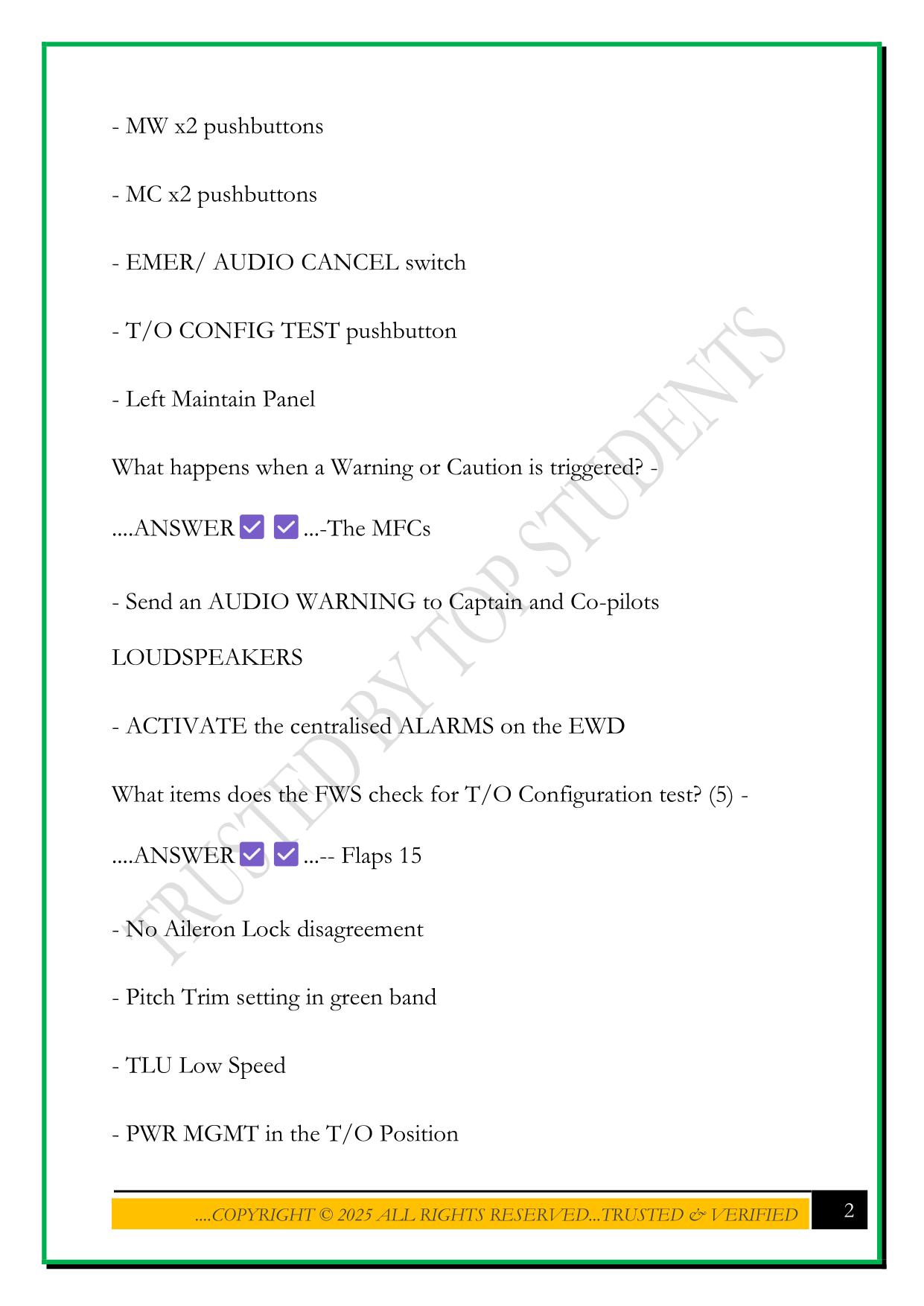ATR 72-600 FLIGHT WARNING SYSTEM EXAM 2025 QUESTIONS AND ANSWERS