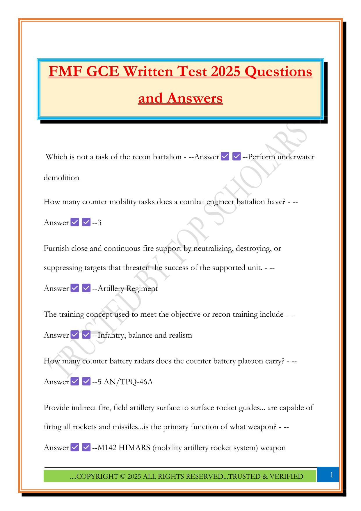 FMF GCE Written Test 2025 Questions and Answers