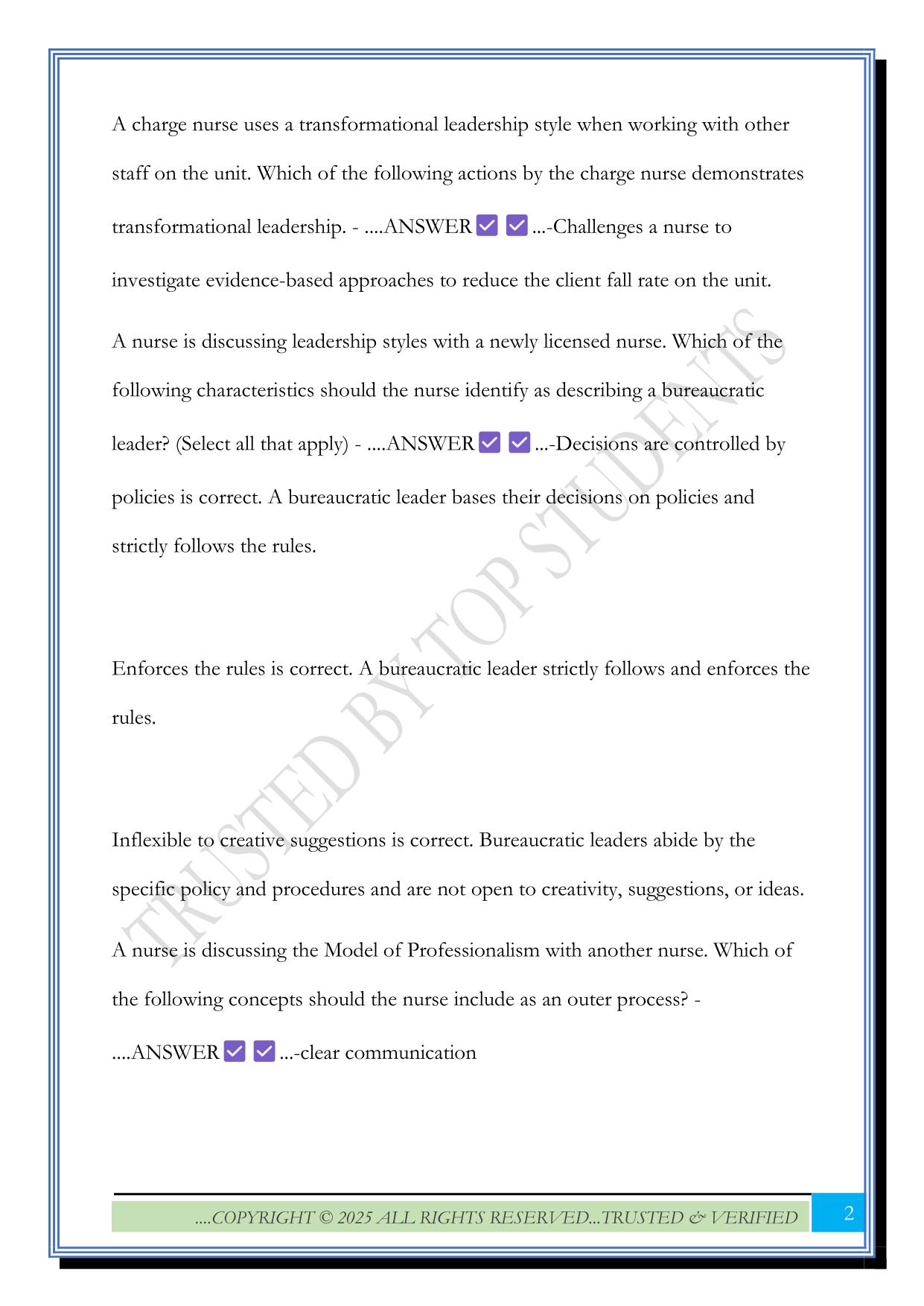 ATI Fundamentals Professionalism and Leadership Exam 2025 Questions and Answers