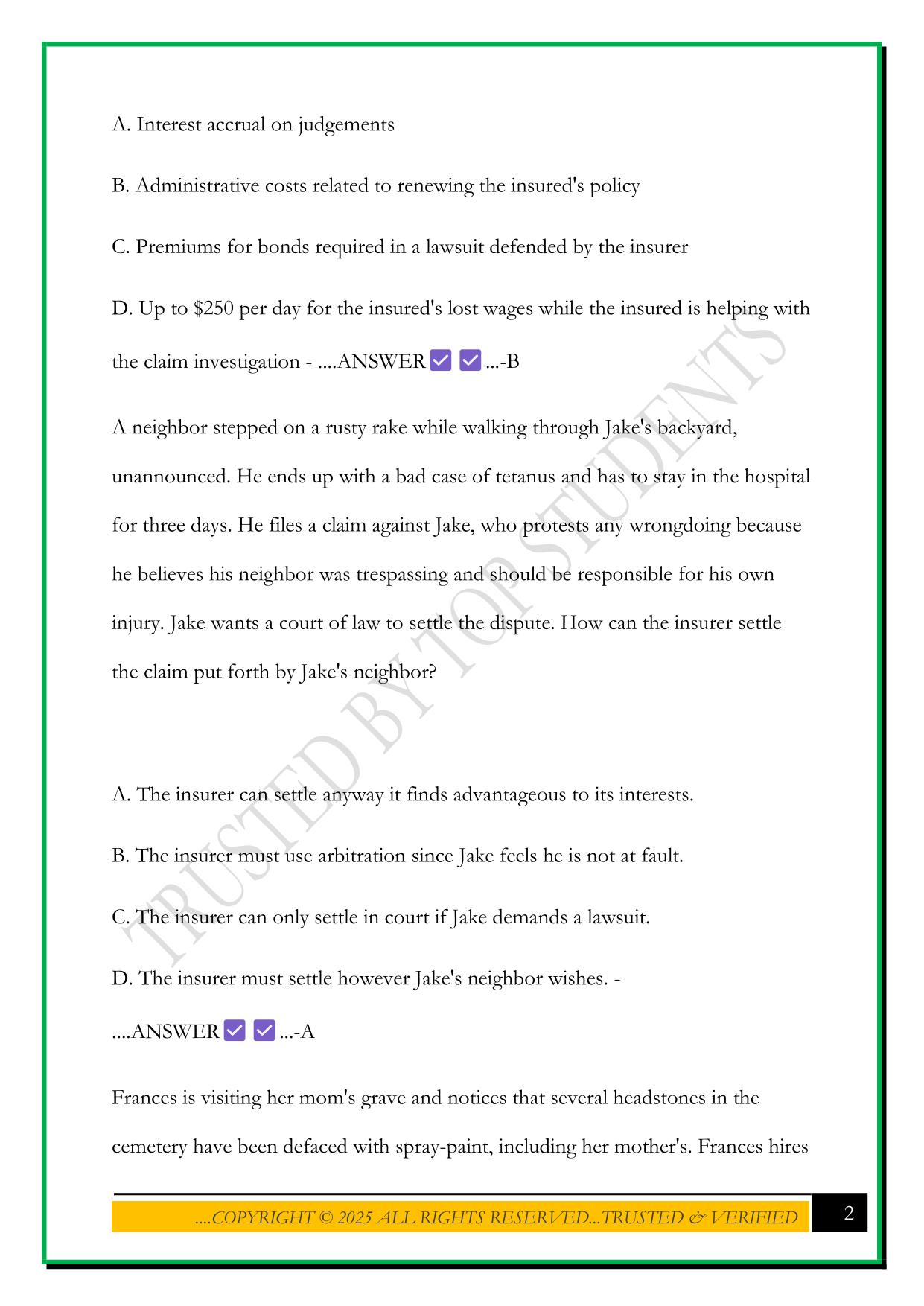 ADJUSTER PRO EXAM 2025 QUESTIONS AND ANSWERS