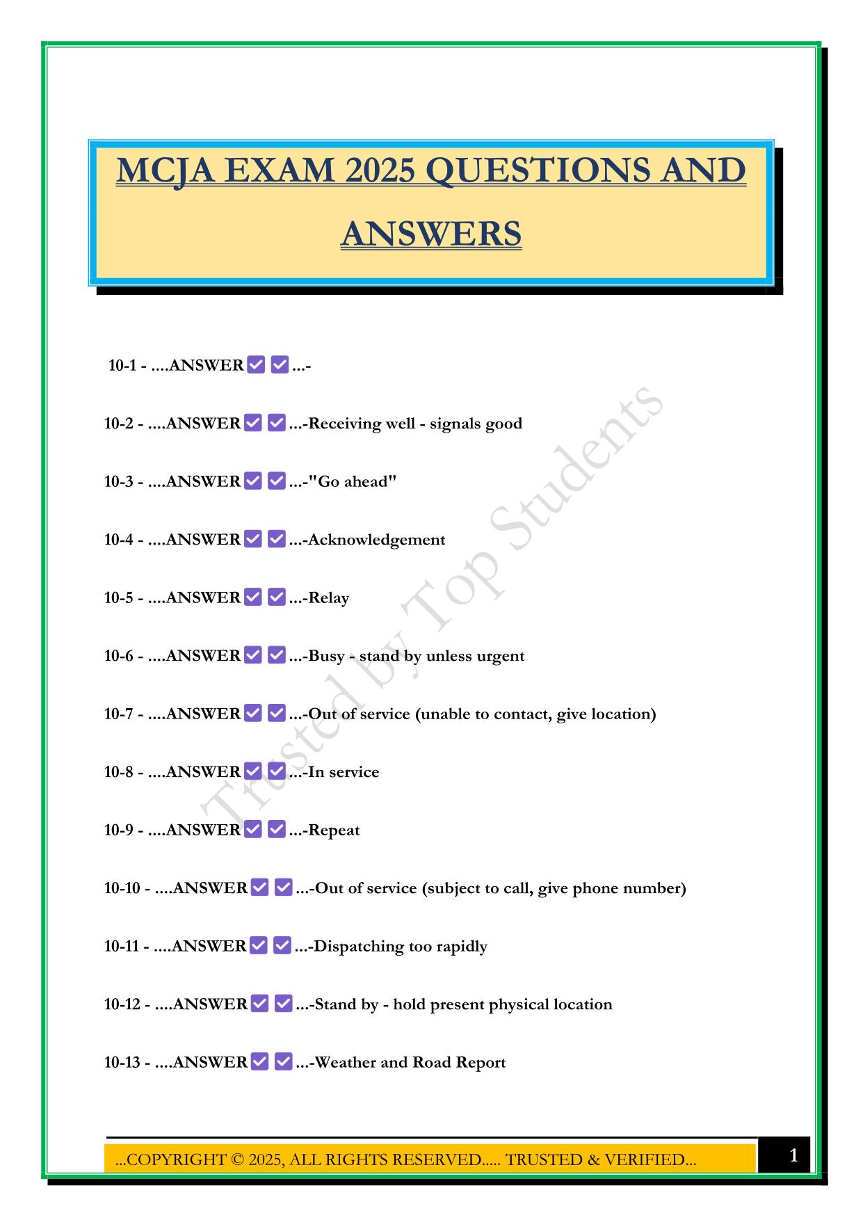 MCJA EXAM 2025 QUESTIONS AND ANSWERS