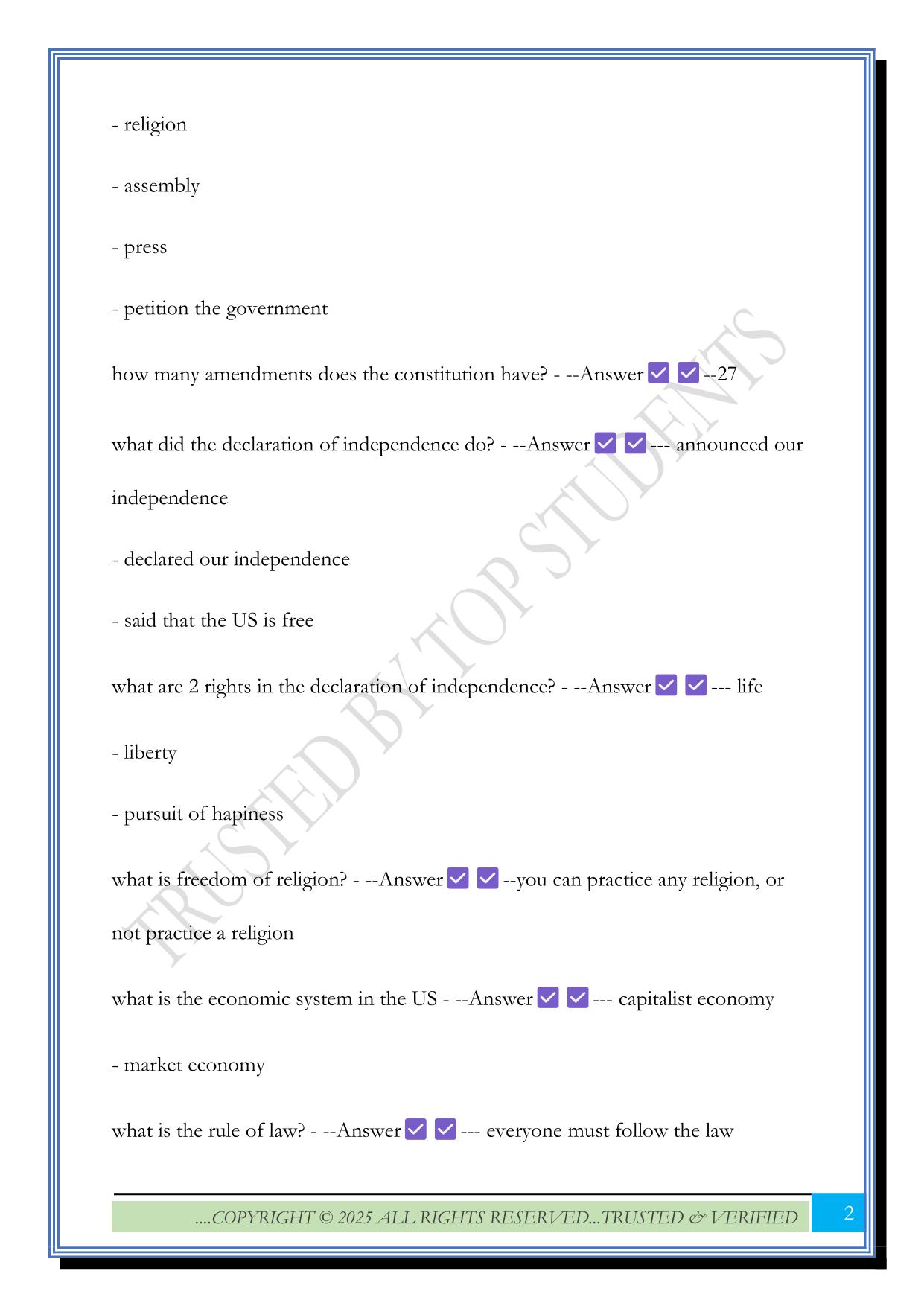 civic literacy exam – fau 2025 Questions and Answers