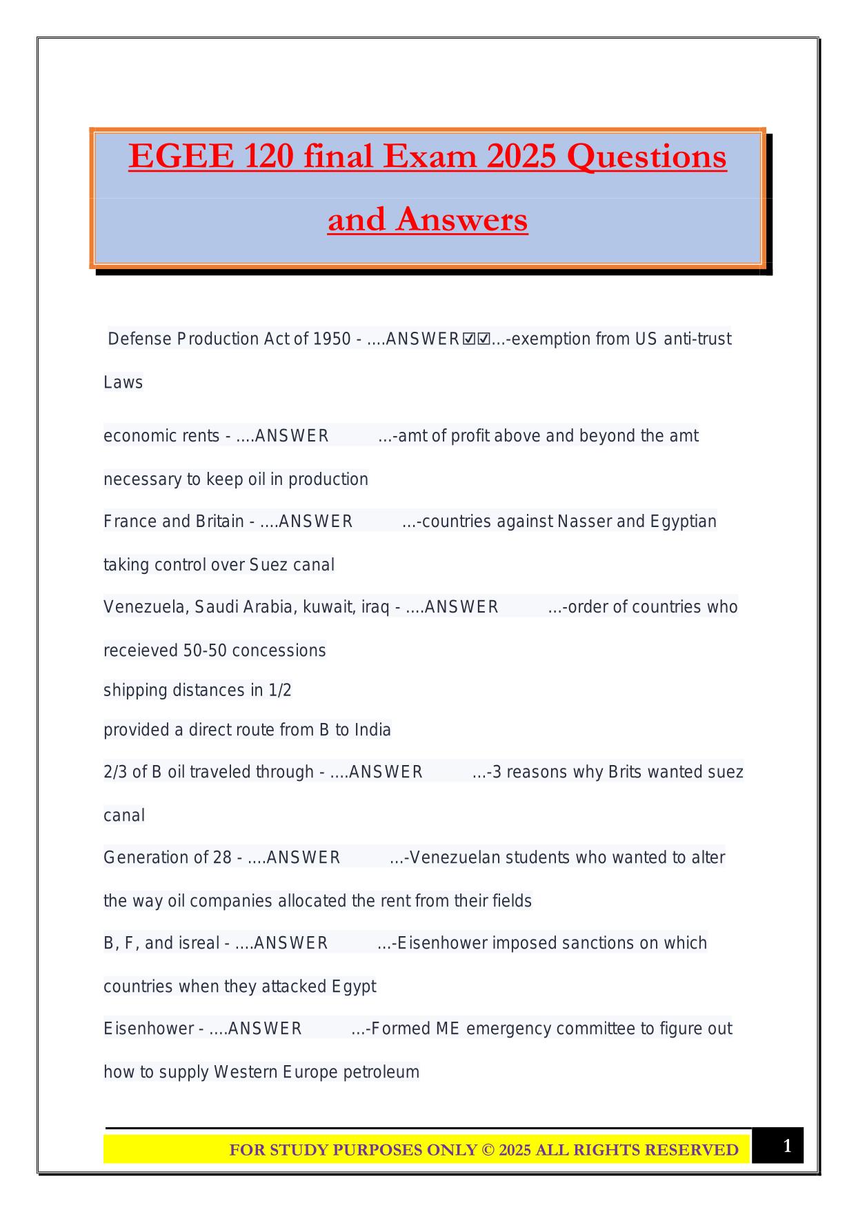 EGEE 120 final Exam 2025 Questions and Answers